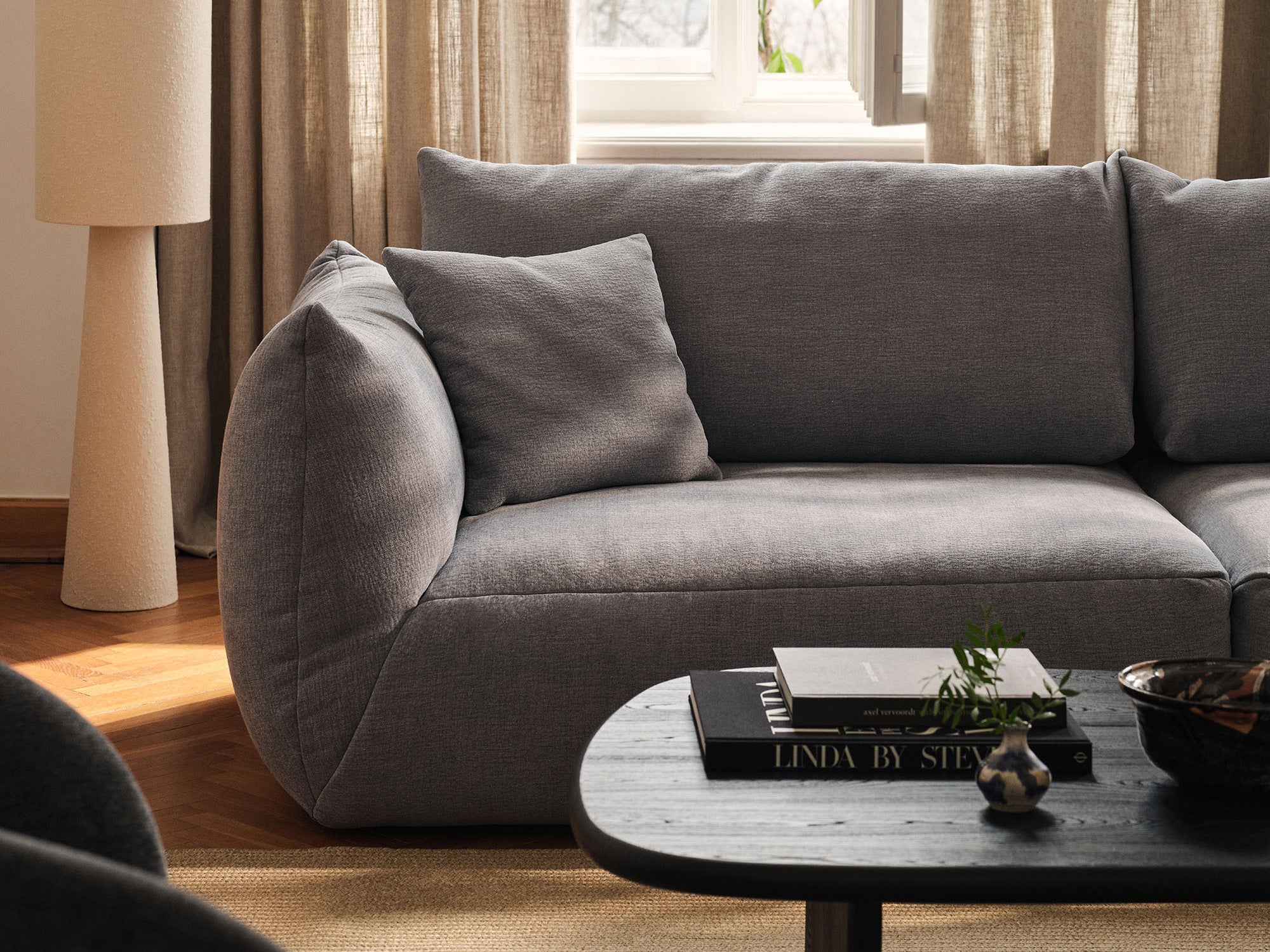 Modulares Sofa CHRIS - breites linkes Element in grauem Chenille