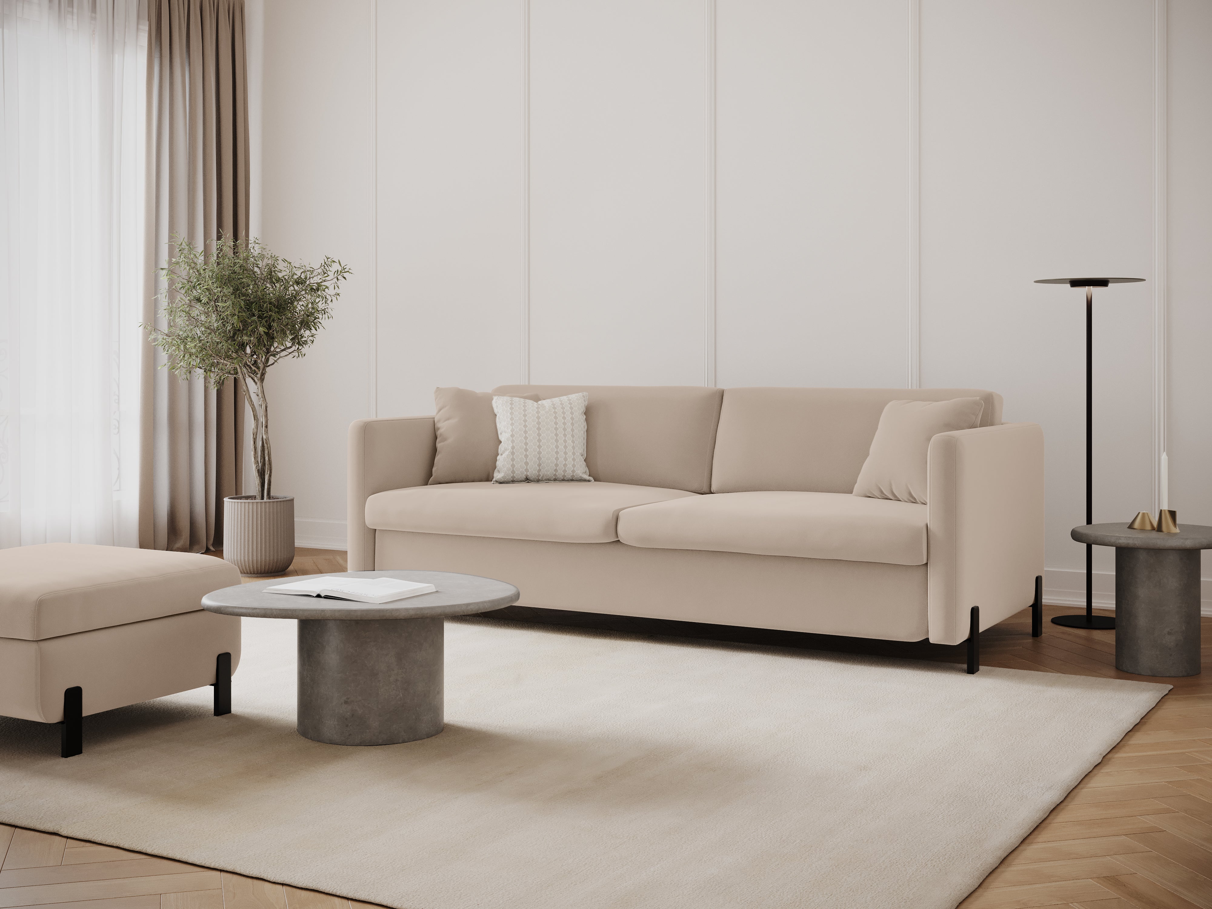 Velvet Sofa with Bed Function, "Gloria", 2 Seats, Beige, 182x102x80
Made in Europe