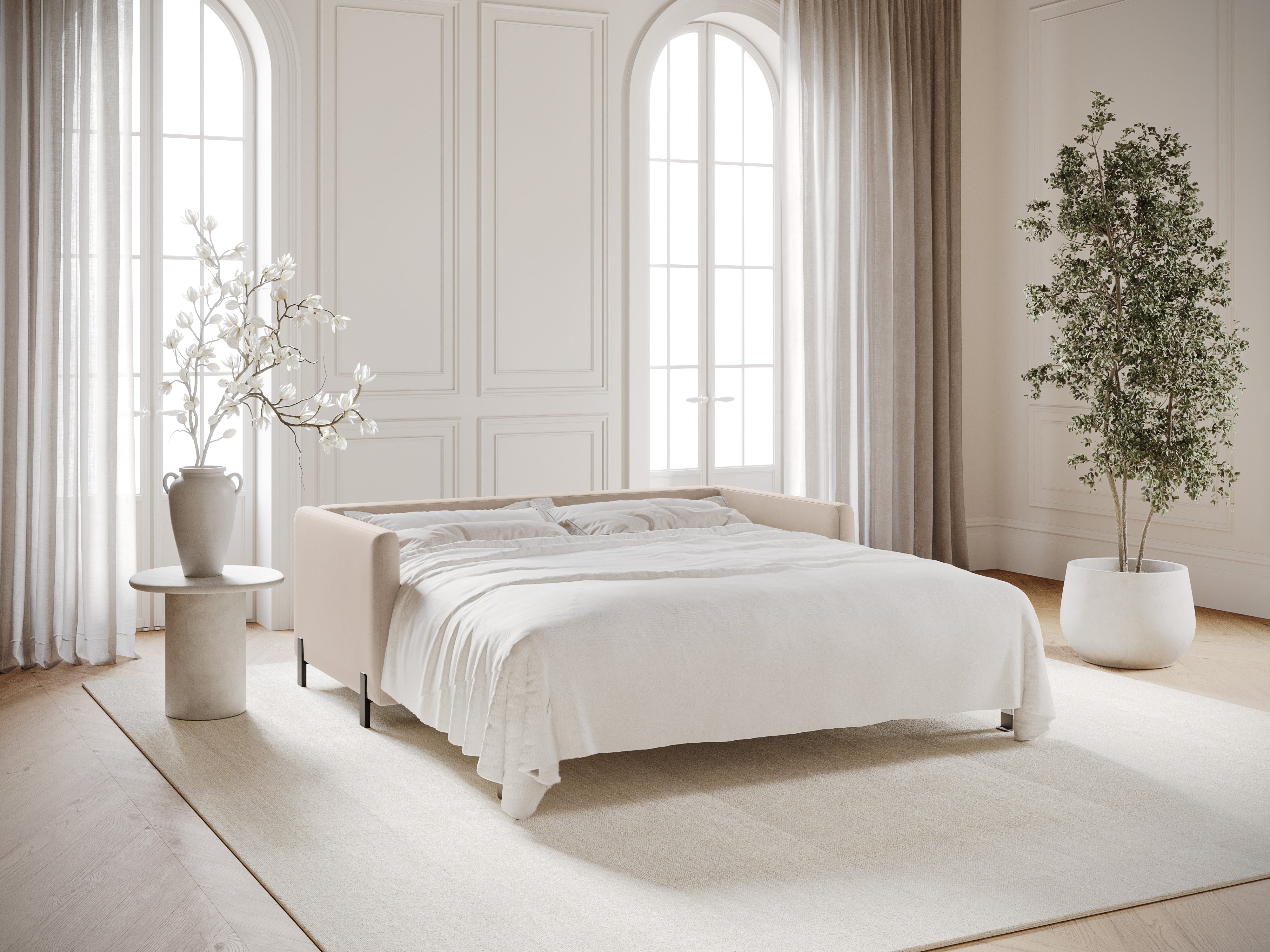Velvet Sofa with Bed Function, "Gloria", 2 Seats, Beige, 182x102x80
Made in Europe