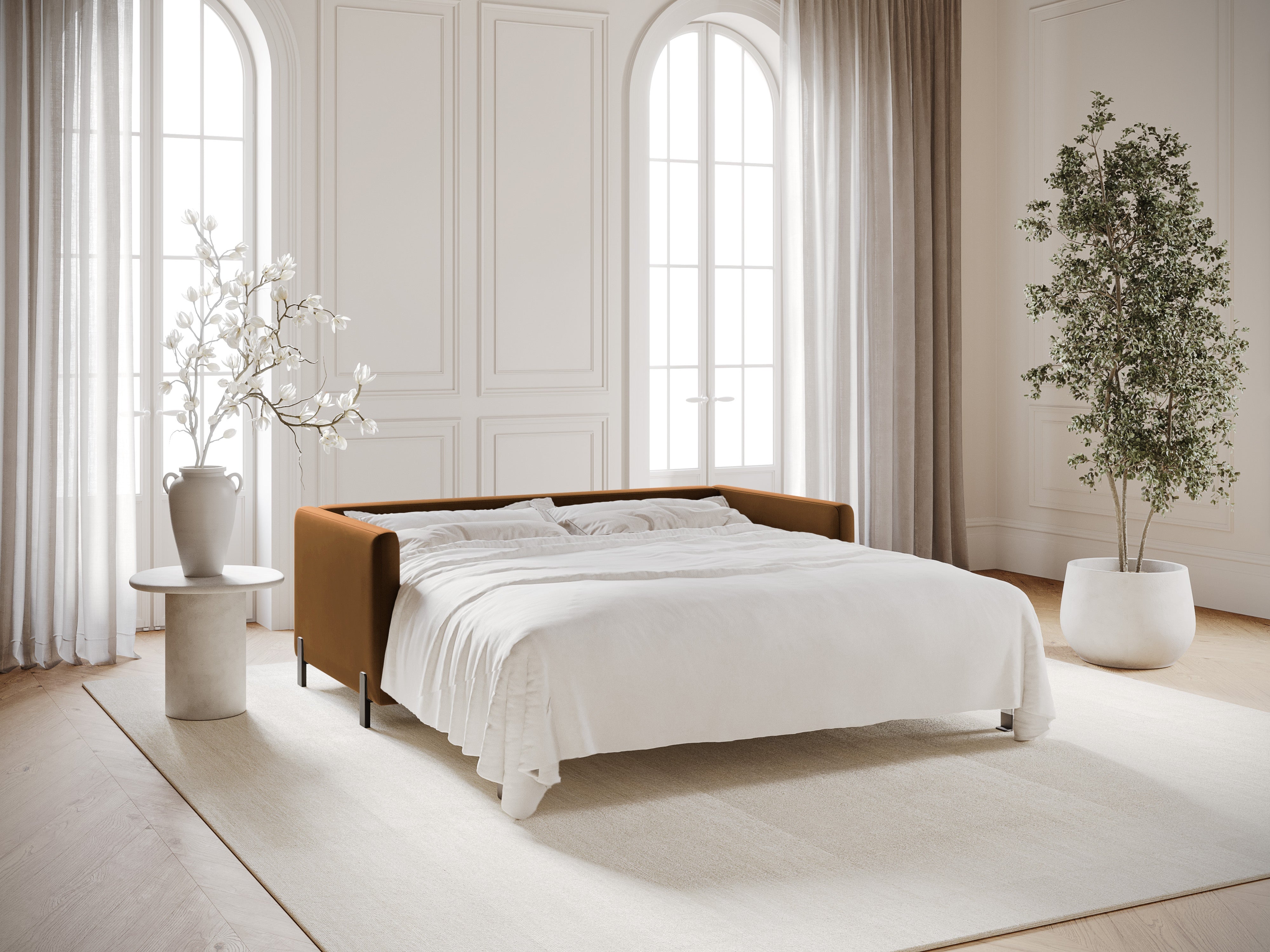 Velvet Sofa with Bed Function, "Gloria", 2 Seats, Brown, 182x102x80
Made in Europe