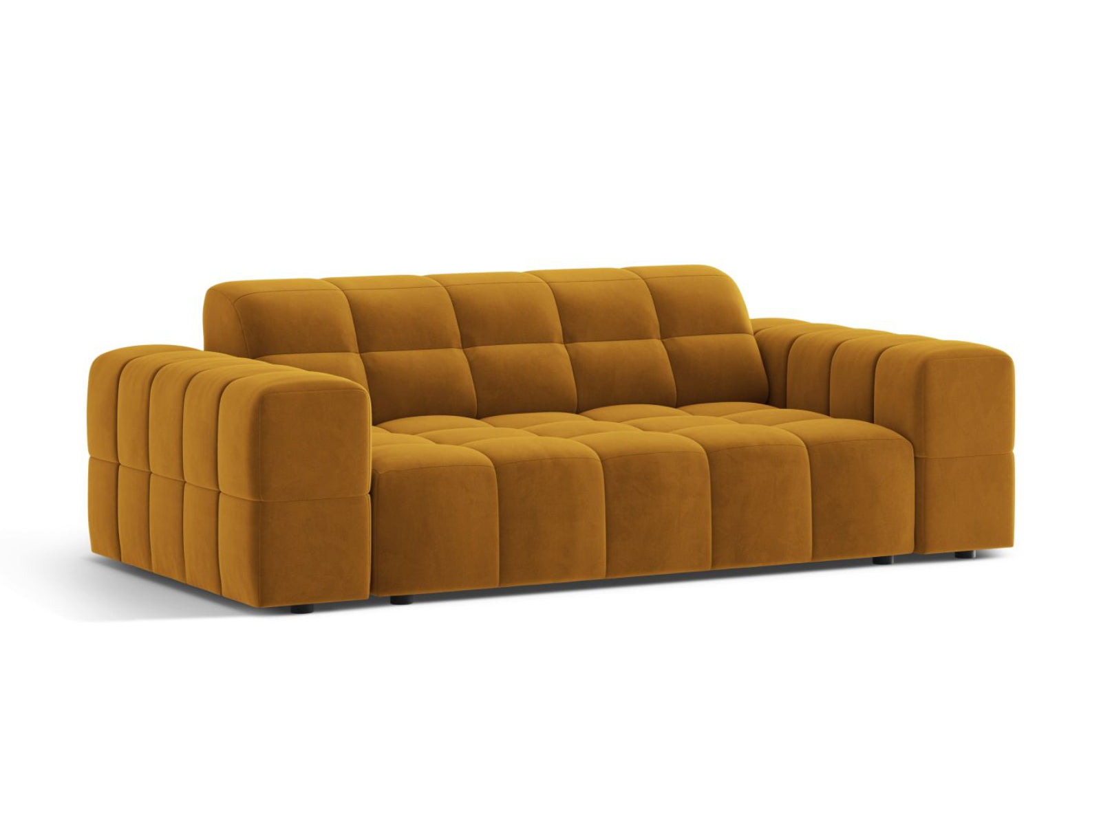 Sofa aksamitna 2-osobowa JENNIFER żółty Bluvel – ujęcie boczne