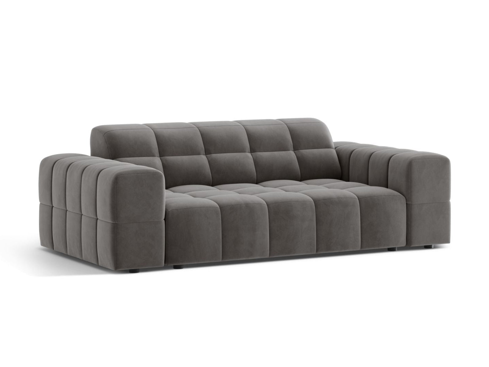 Sofa aksamitna 2-osobowa JENNIFER jasnoszary Bluvel – ujęcie boczne