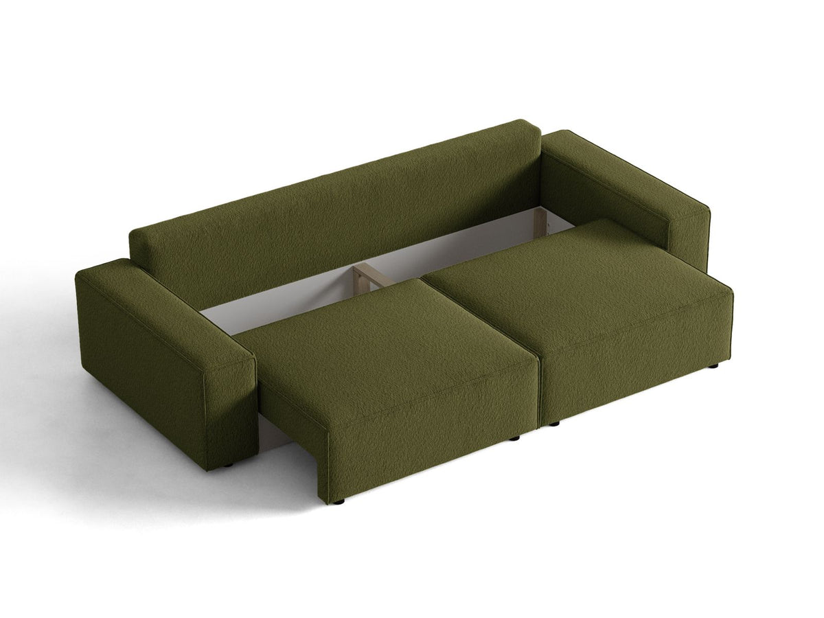Sofa 3-osobowa z funkcją spania JODIE ciemna zieleń oliwkowa boucle – ujęcie 6