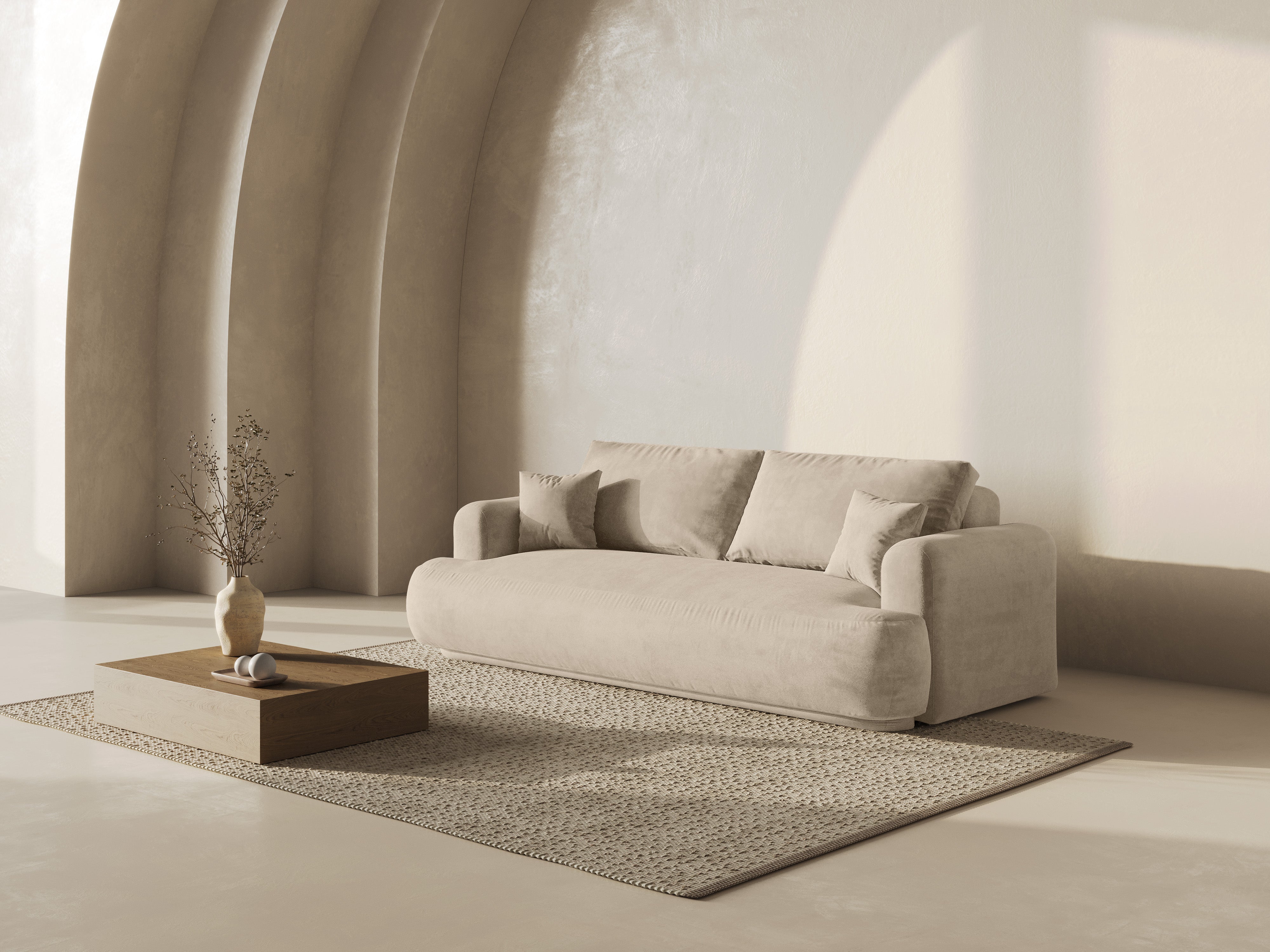 Samtsofa mit Ella Light Beige Schlaffunktion