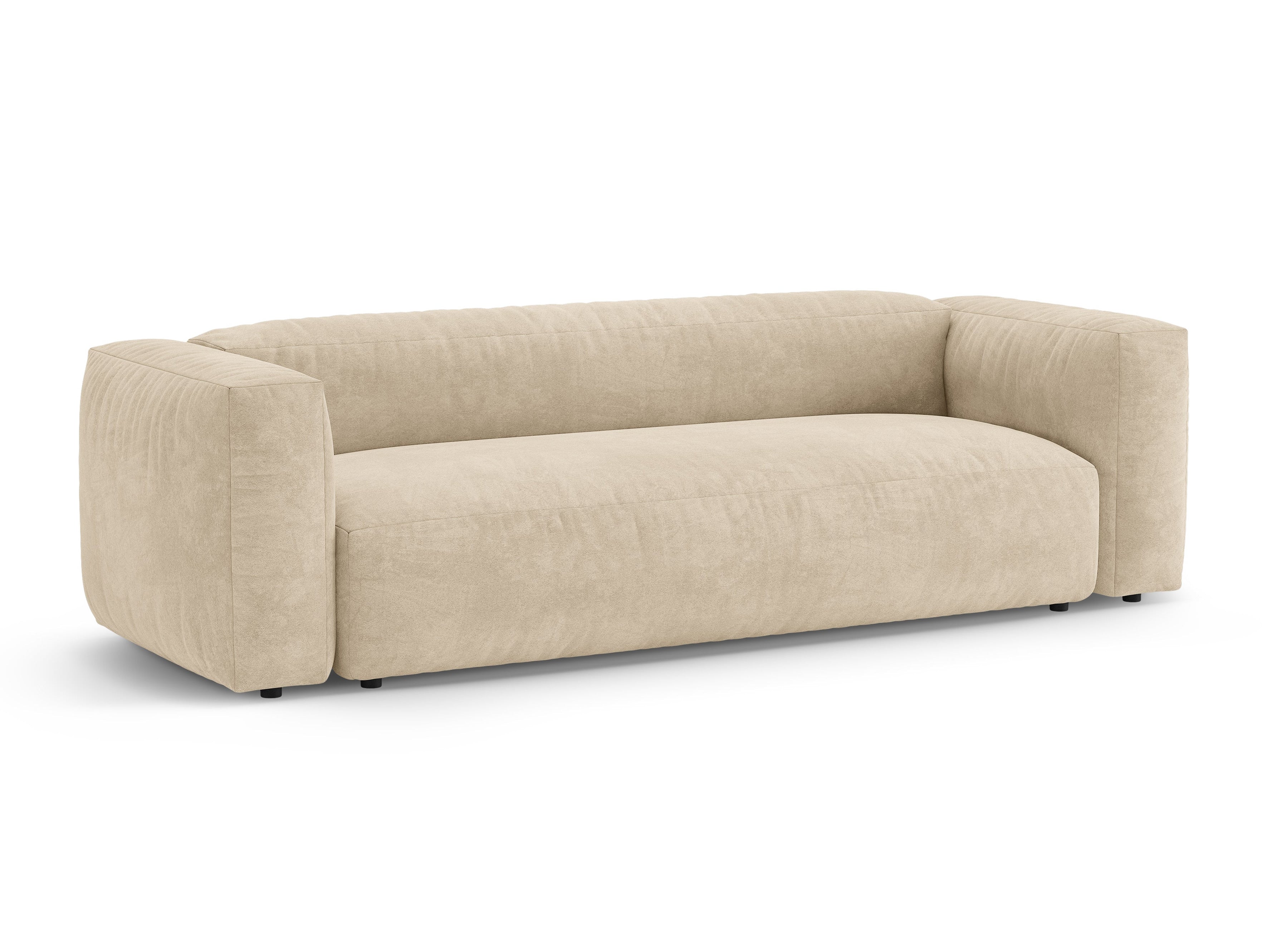 Martina Light Beige Velvet 3-Seater Sofa with Sleeping Function