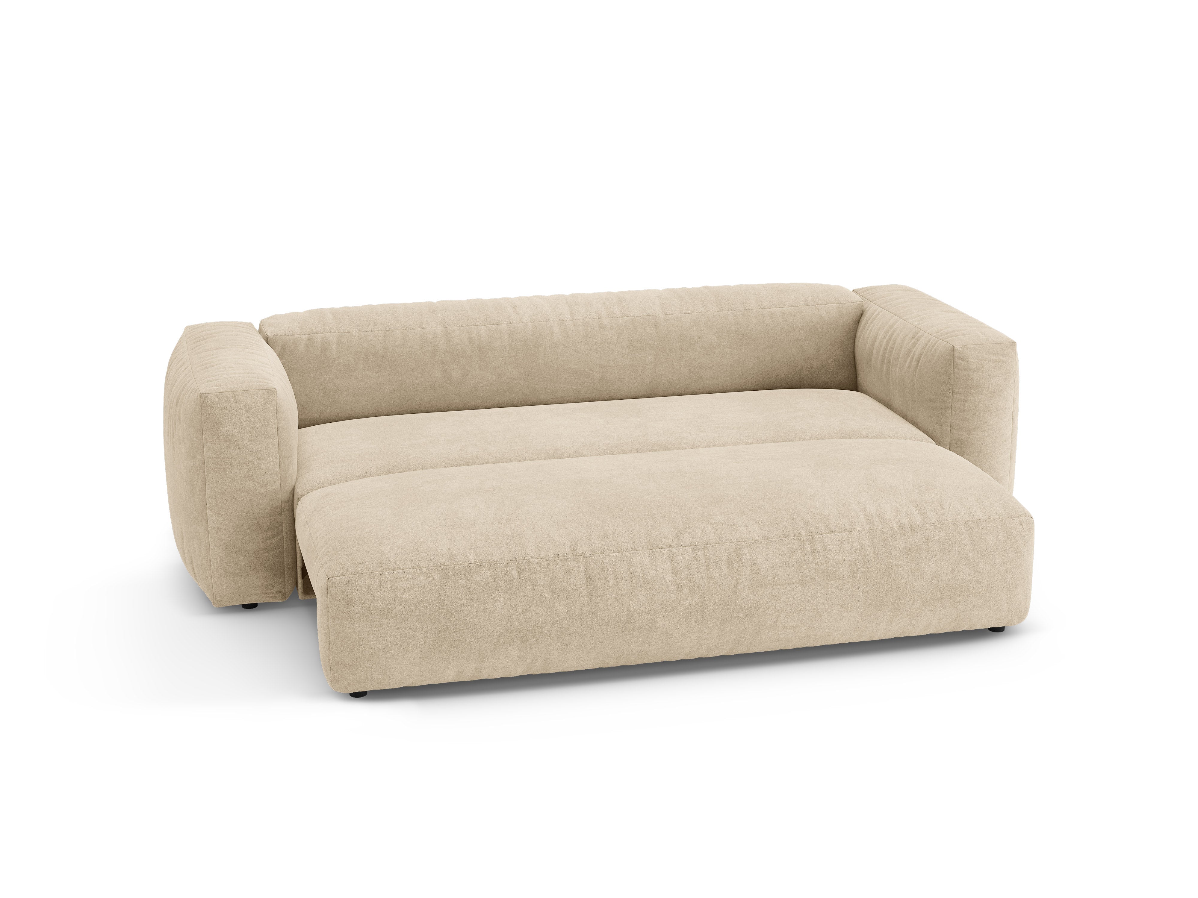 Martina Light Beige Velvet 3-Seater Sofa with Sleeping Function