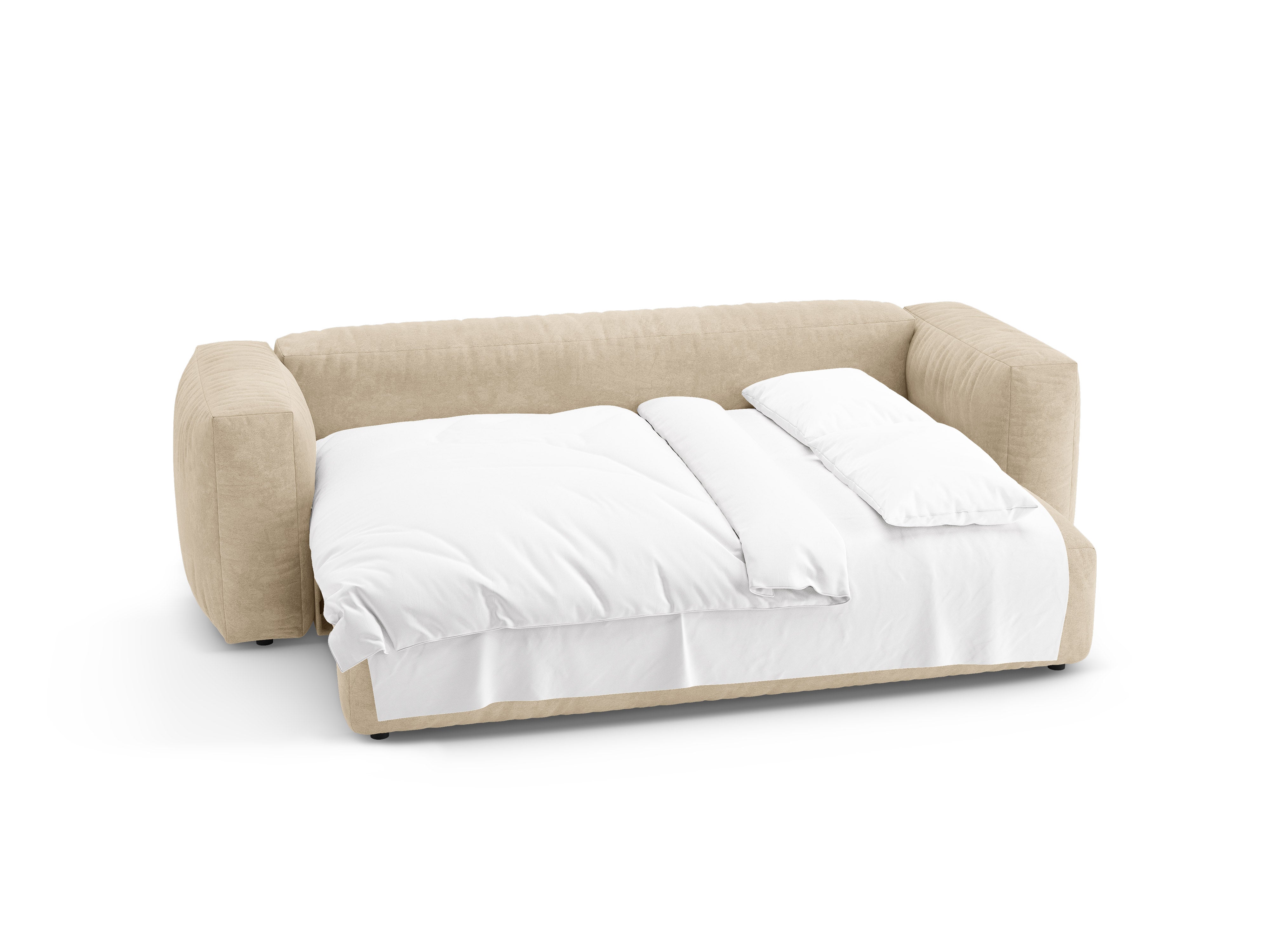 Martina Light Beige Velvet 3-Seater Sofa with Sleeping Function