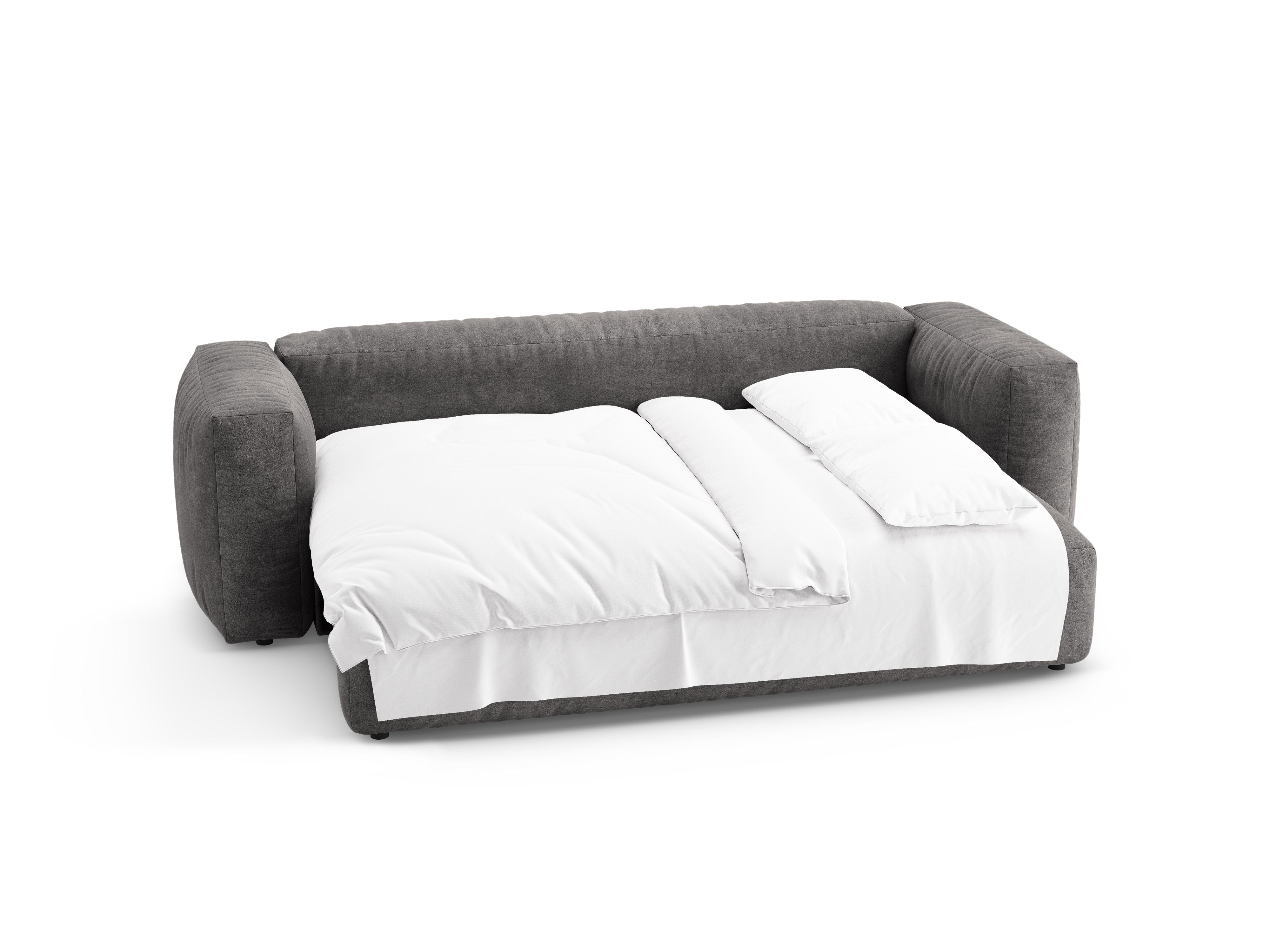 Gray 3-Seater Velvet Sofa with Sleeping Function MARTINA