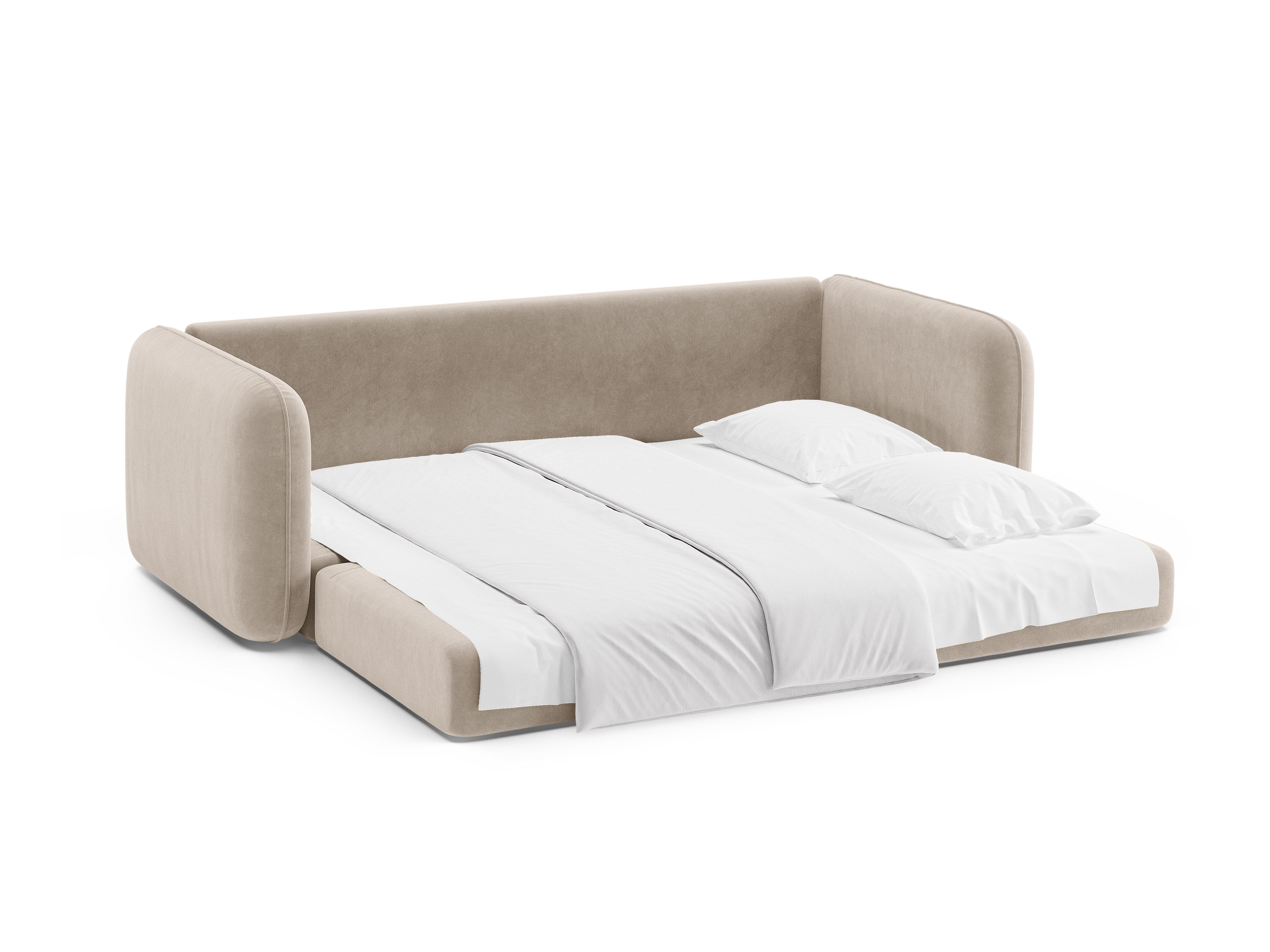 Sofa aus Samt 3-sitzig mit Schlaffunktion DORMI beige