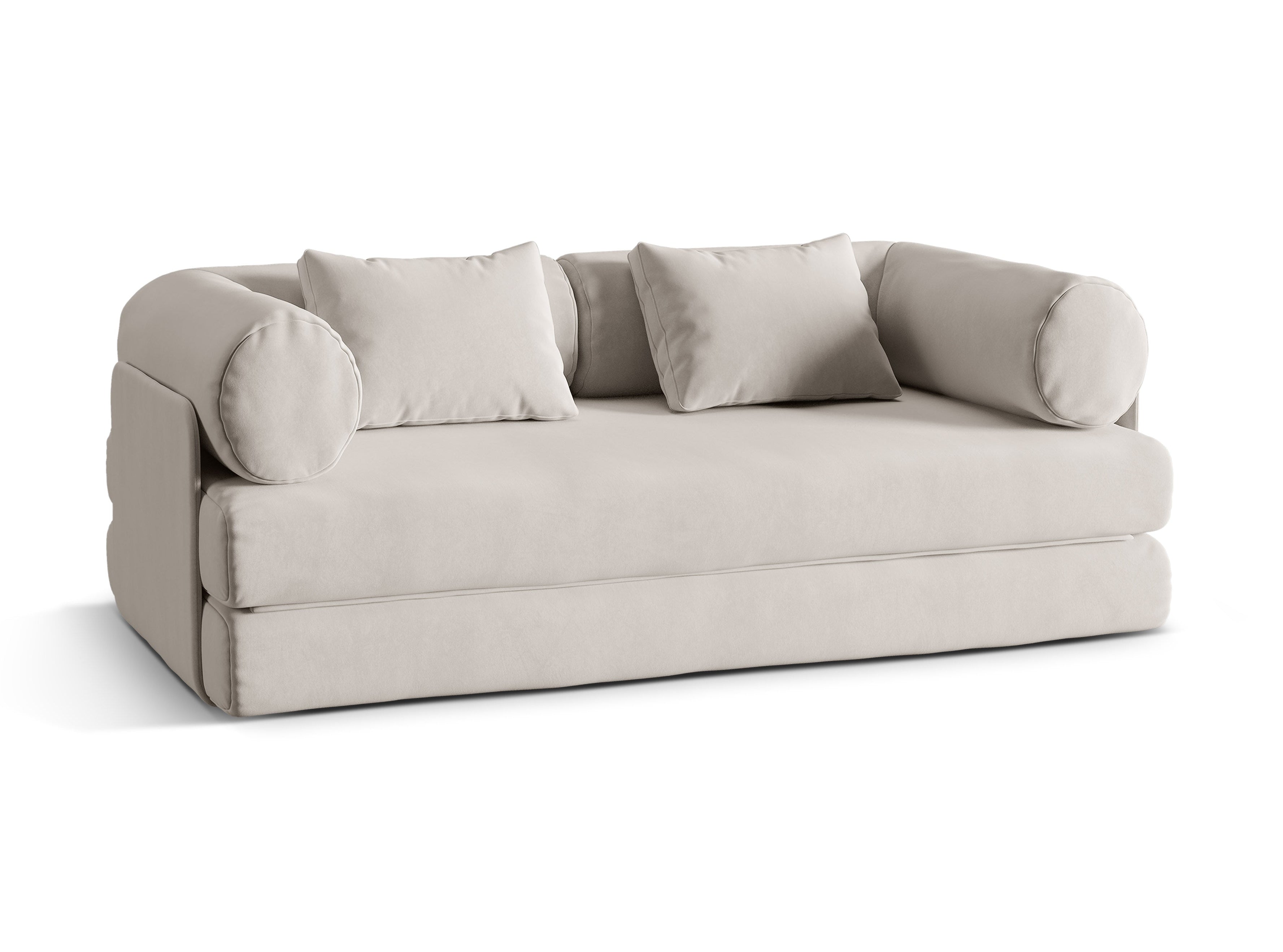Dreamy Beige 3-Seater Velvet Sofa with Sleeping Function