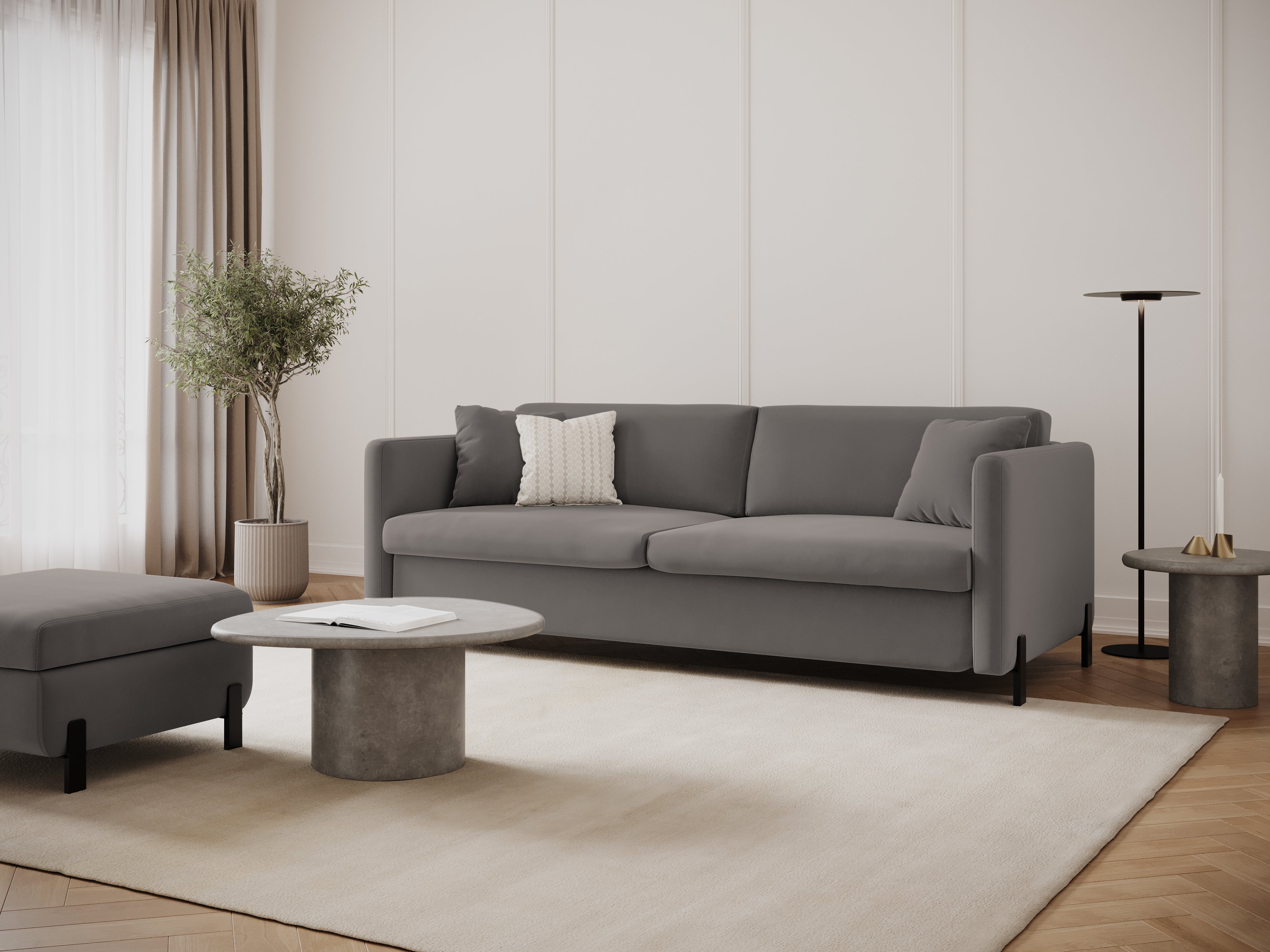 Samtsofa mit Bettfunktion, "Gloria", 3 Sitze, Grau, 202x102x80
In Europa gemacht