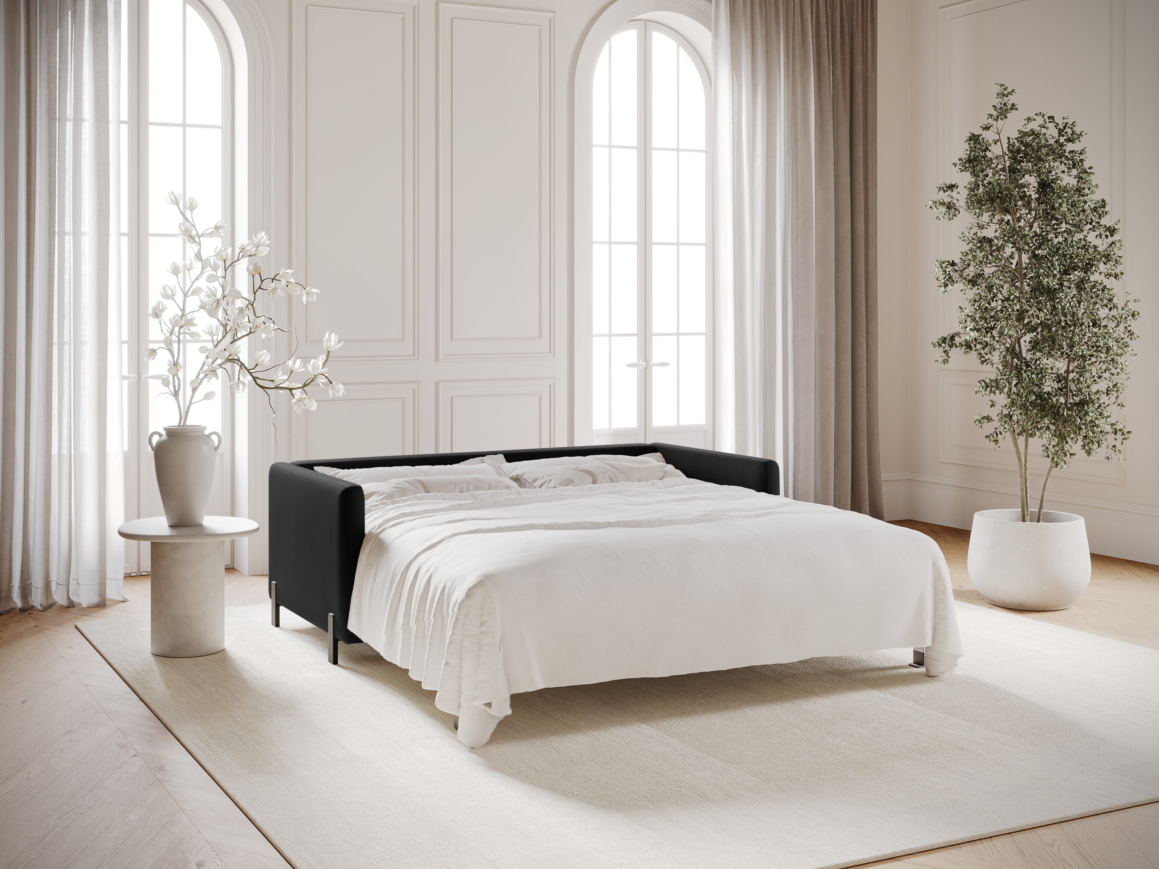 Samtsofa mit Bettfunktion, "Gloria", 3 Sitze, schwarz, 202x102x80
In Europa gemacht