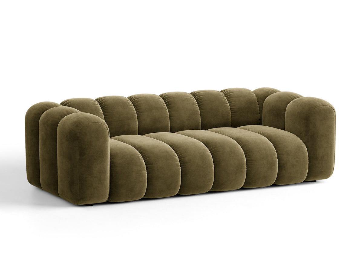 Sofa aksamitna 3-osobowa z funkcją spania LUPINE zielony – ujęcie 3