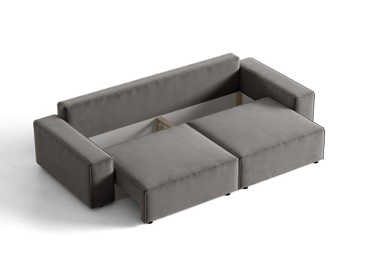 Sofa aksamitna 3-osobowa z funkcją spania JODIE jasny szary – ujęcie 6