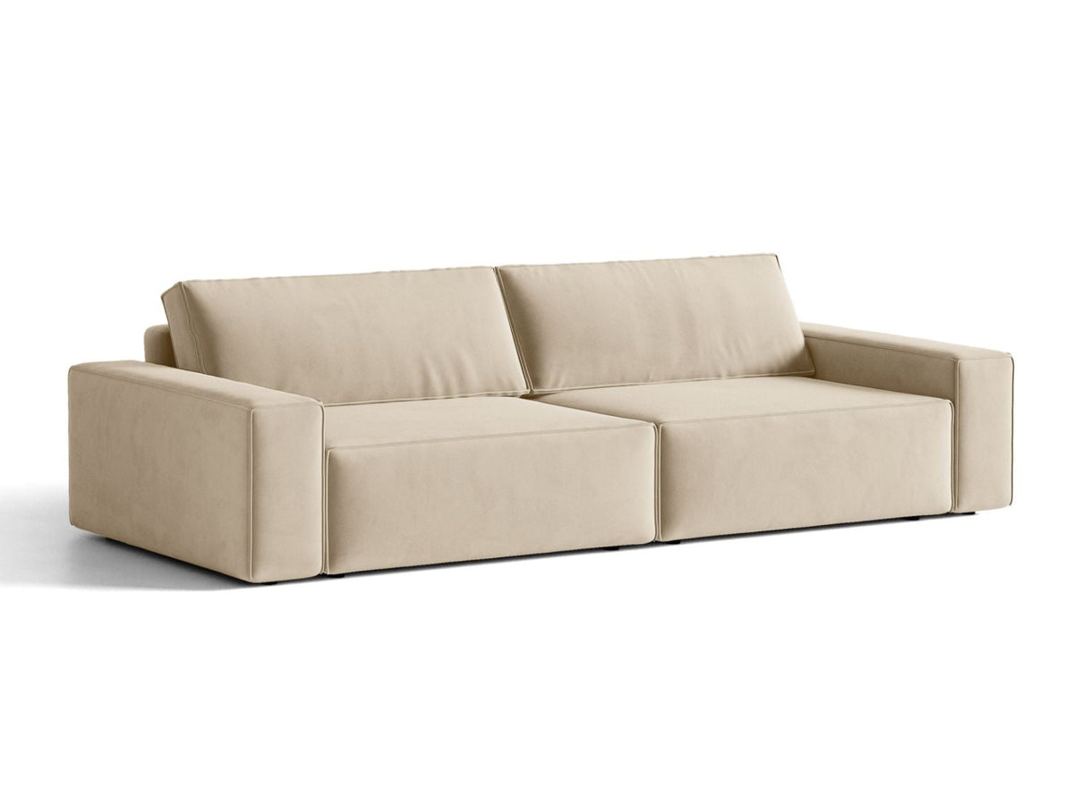 Sofa aksamitna 3-osobowa z funkcją spania JODIE ciemny beżowy – ujęcie 3