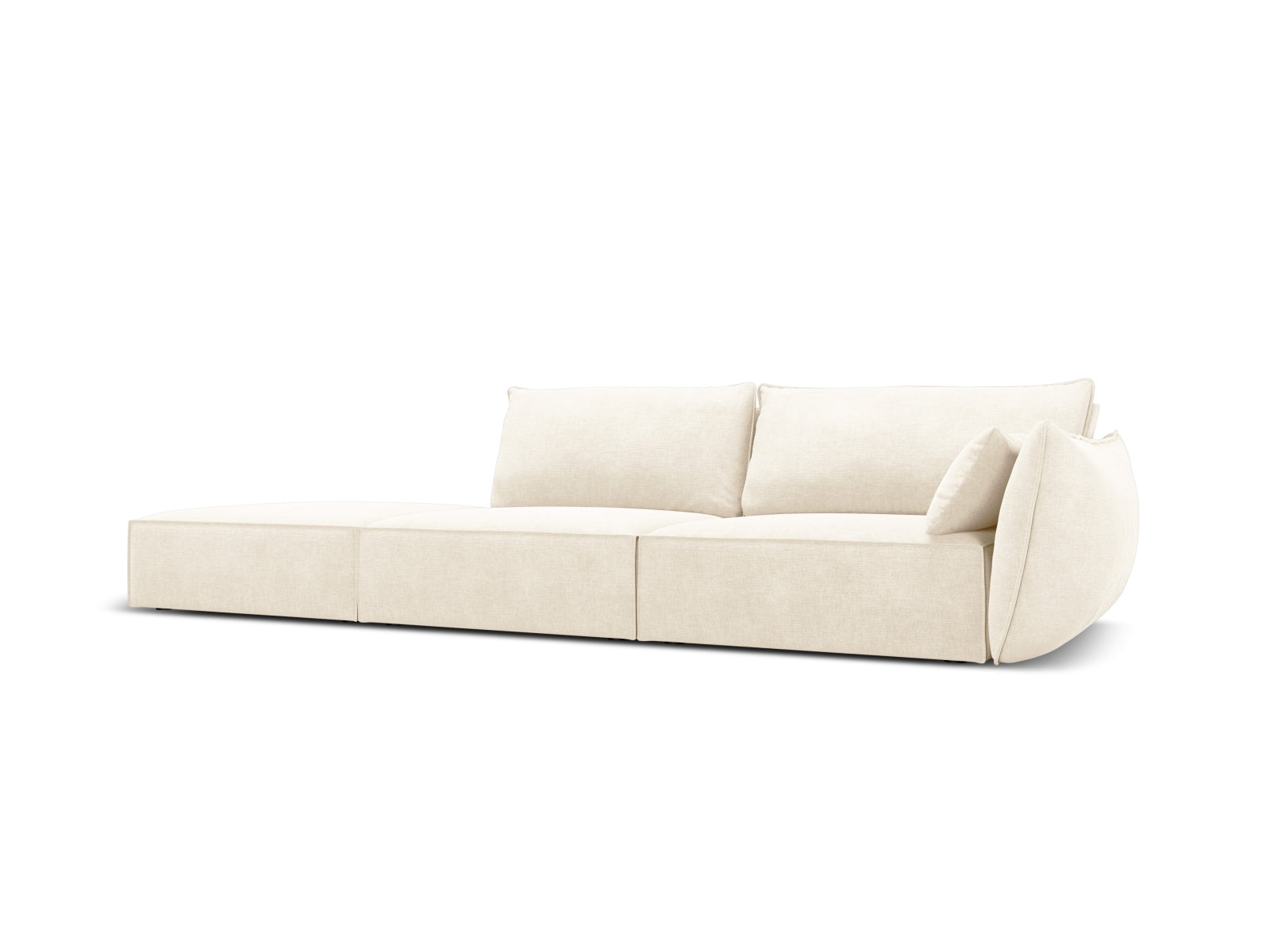Sofa z otomaną lewostronną 4-osobowa KAELLE jasnobeżowy szenil Over The Horizon – ujęcie boczne