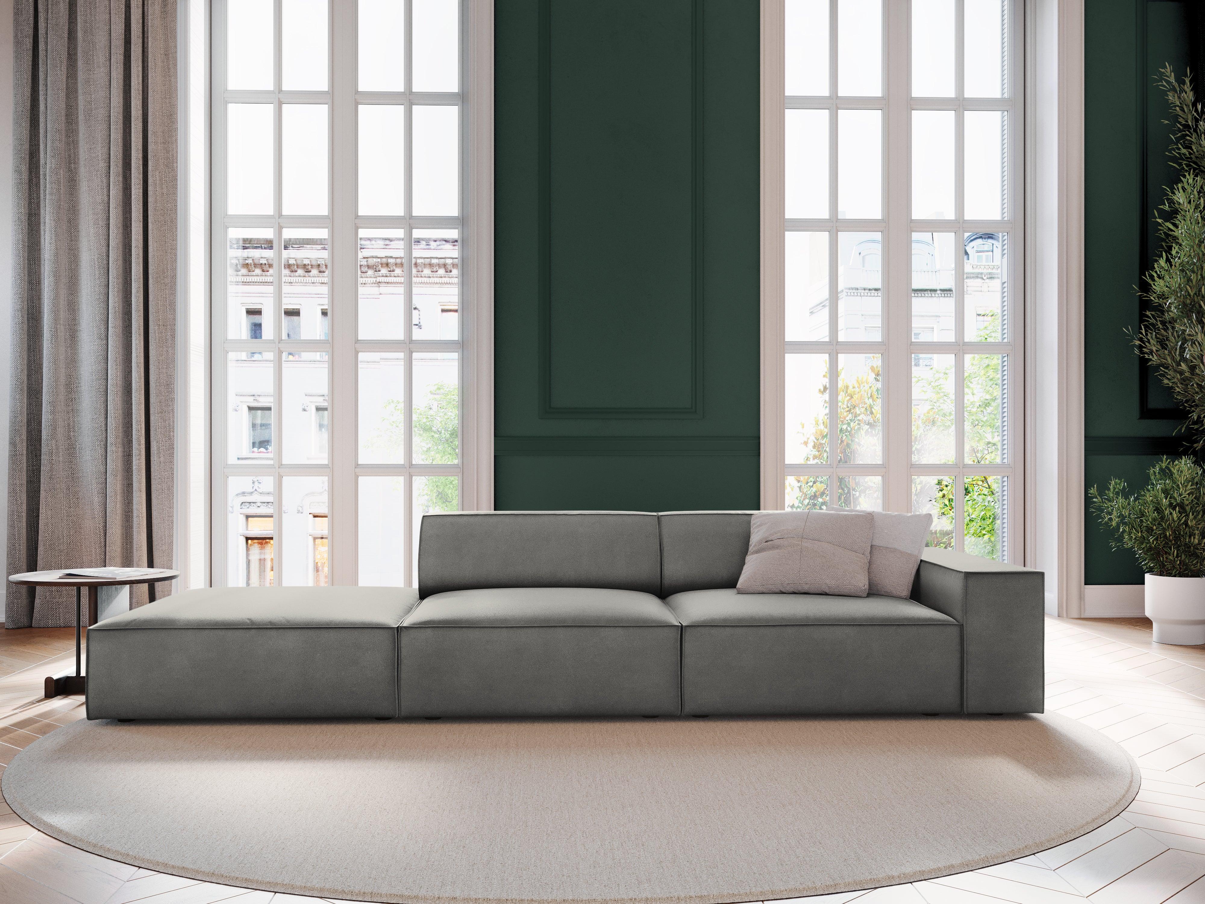 Sofa aksamitna lewostronna 3-osobowa JODIE jasnoszary Micadoni Eye on Design
