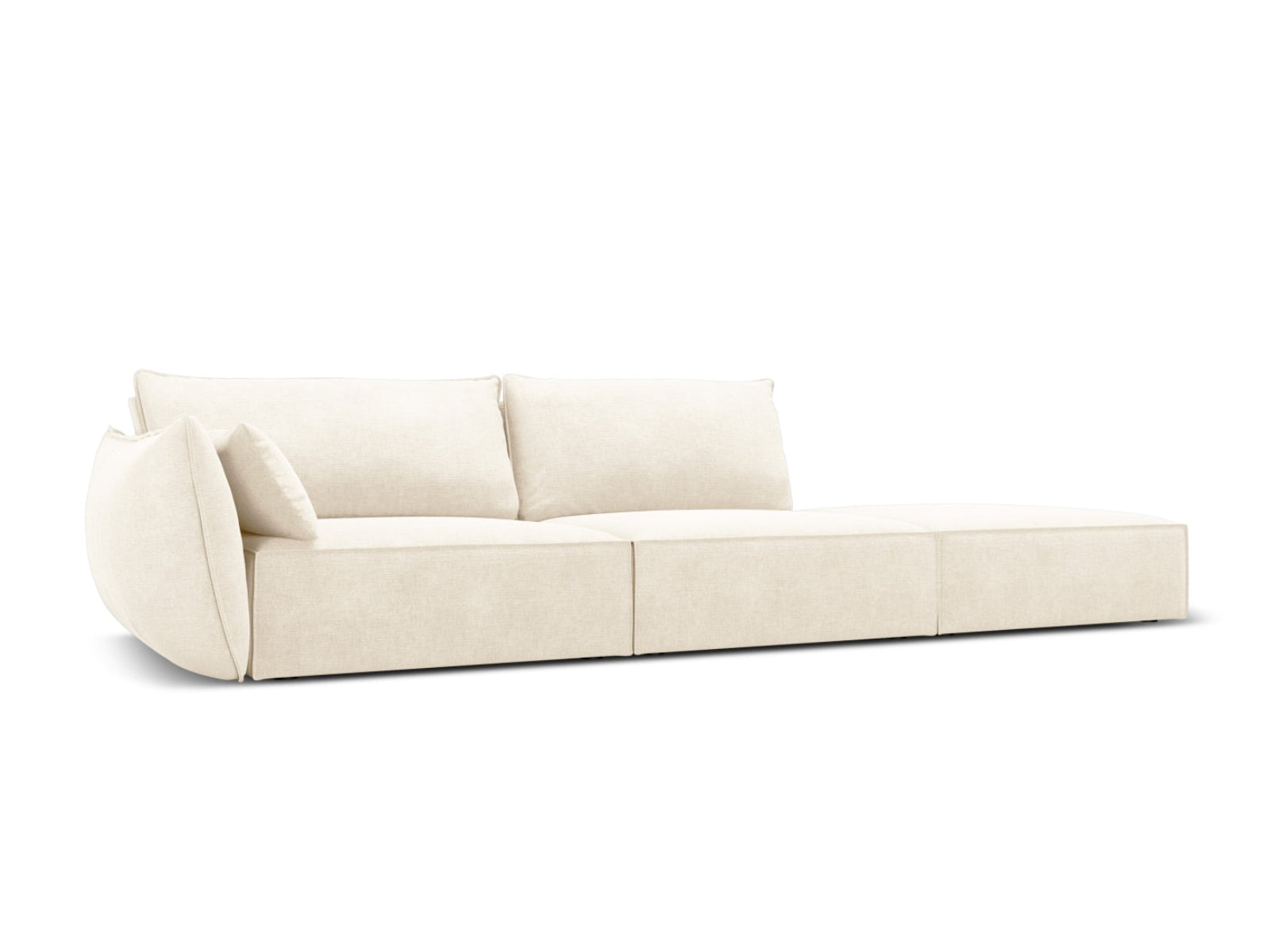 Sofa z otomaną prawostronną 4-osobowa KAELLE jasnobeżowy szenil Over The Horizon – ujęcie boczne