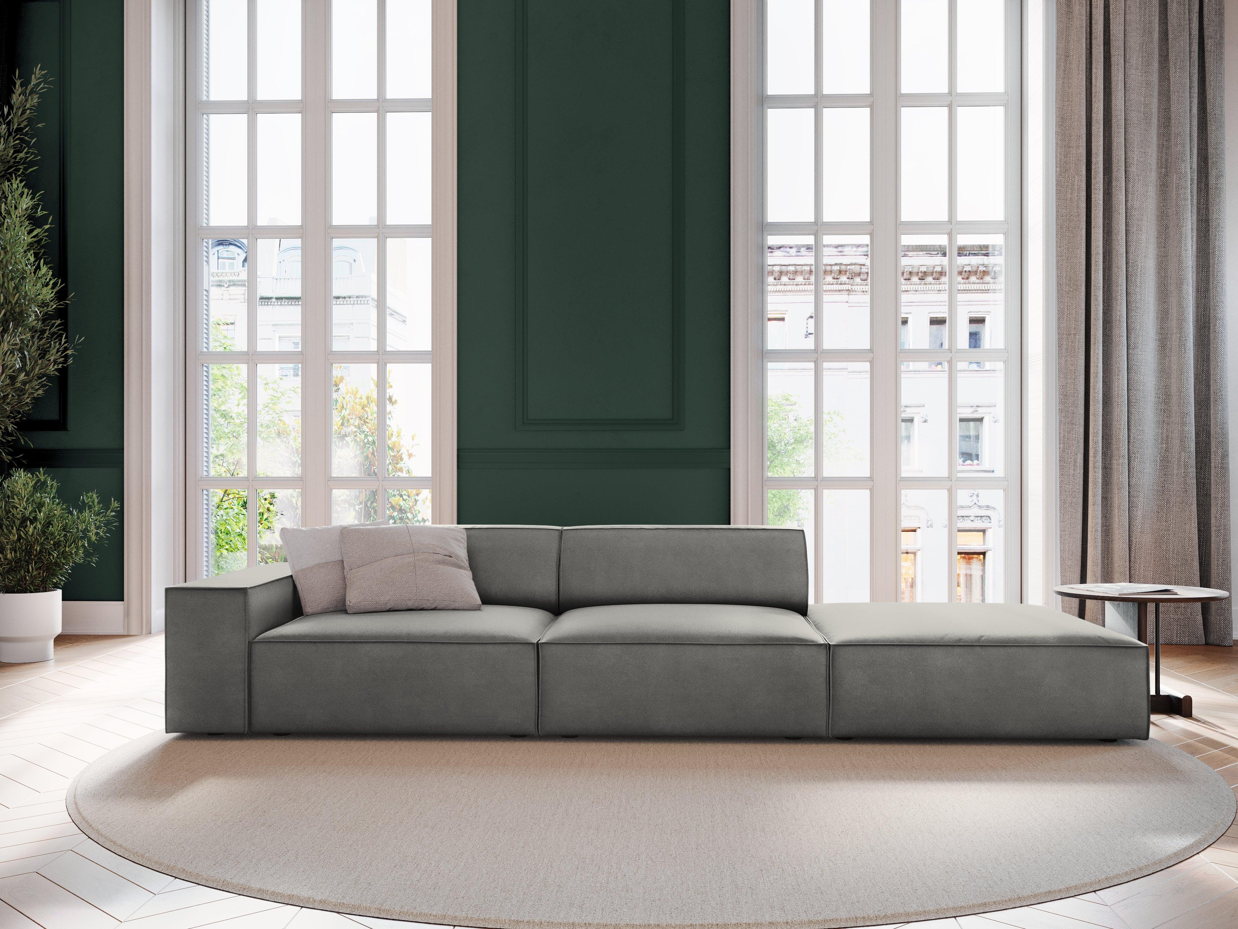 Sofa aksamitna prawostronna 3-osobowa JODIE jasnoszary Micadoni Eye on Design