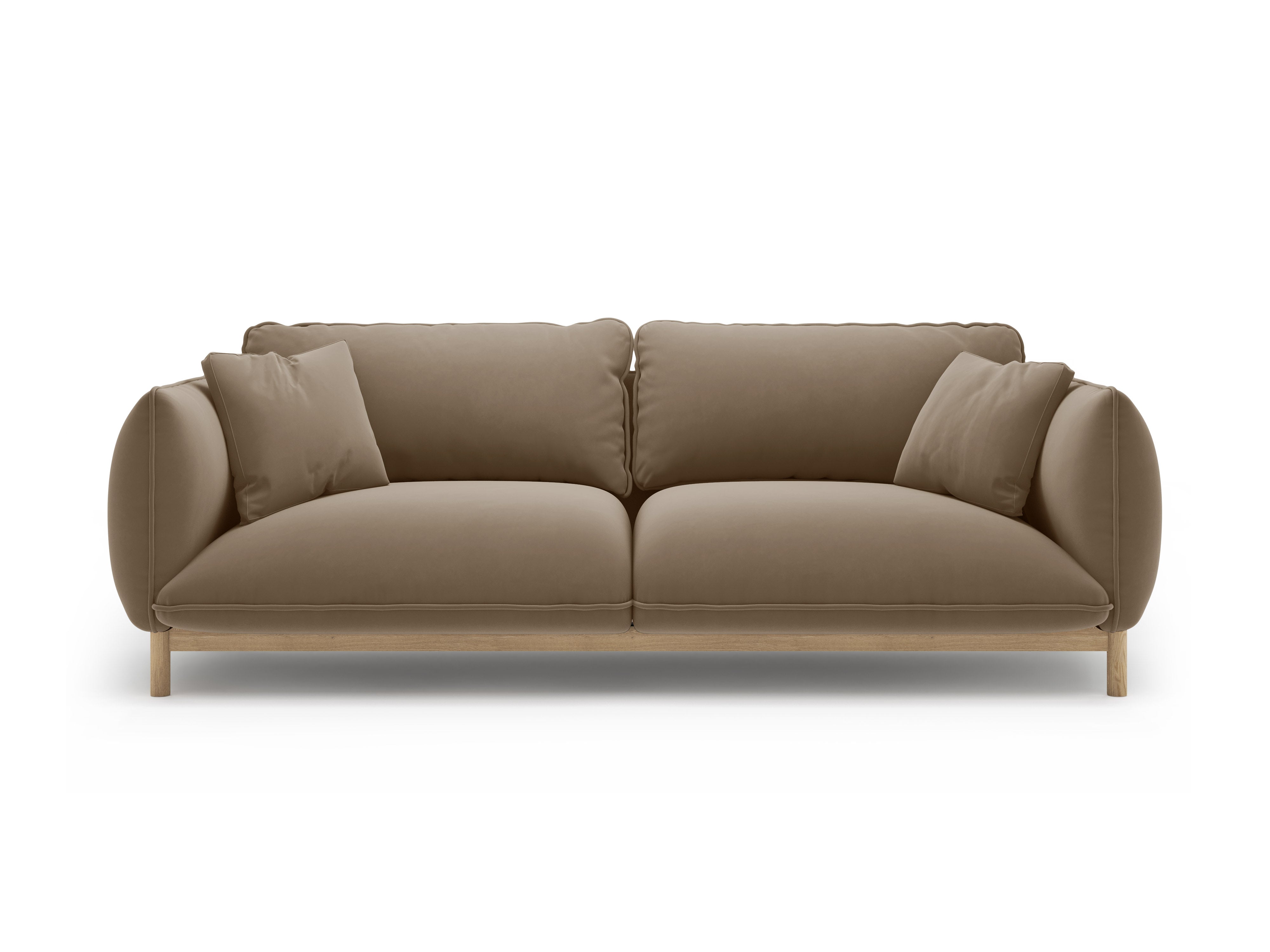 ADA Light Brown Velvet 3-Seater Sofa