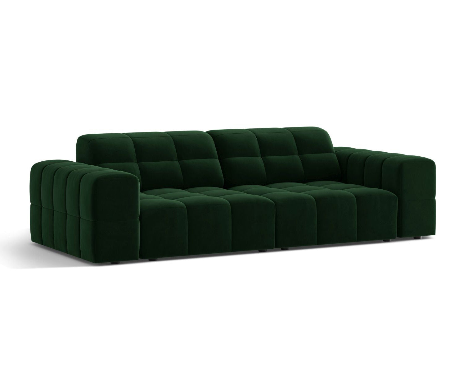 Sofa aksamitna 3-osobowa JENNIFER butelkowa zieleń Bluvel – ujęcie boczne