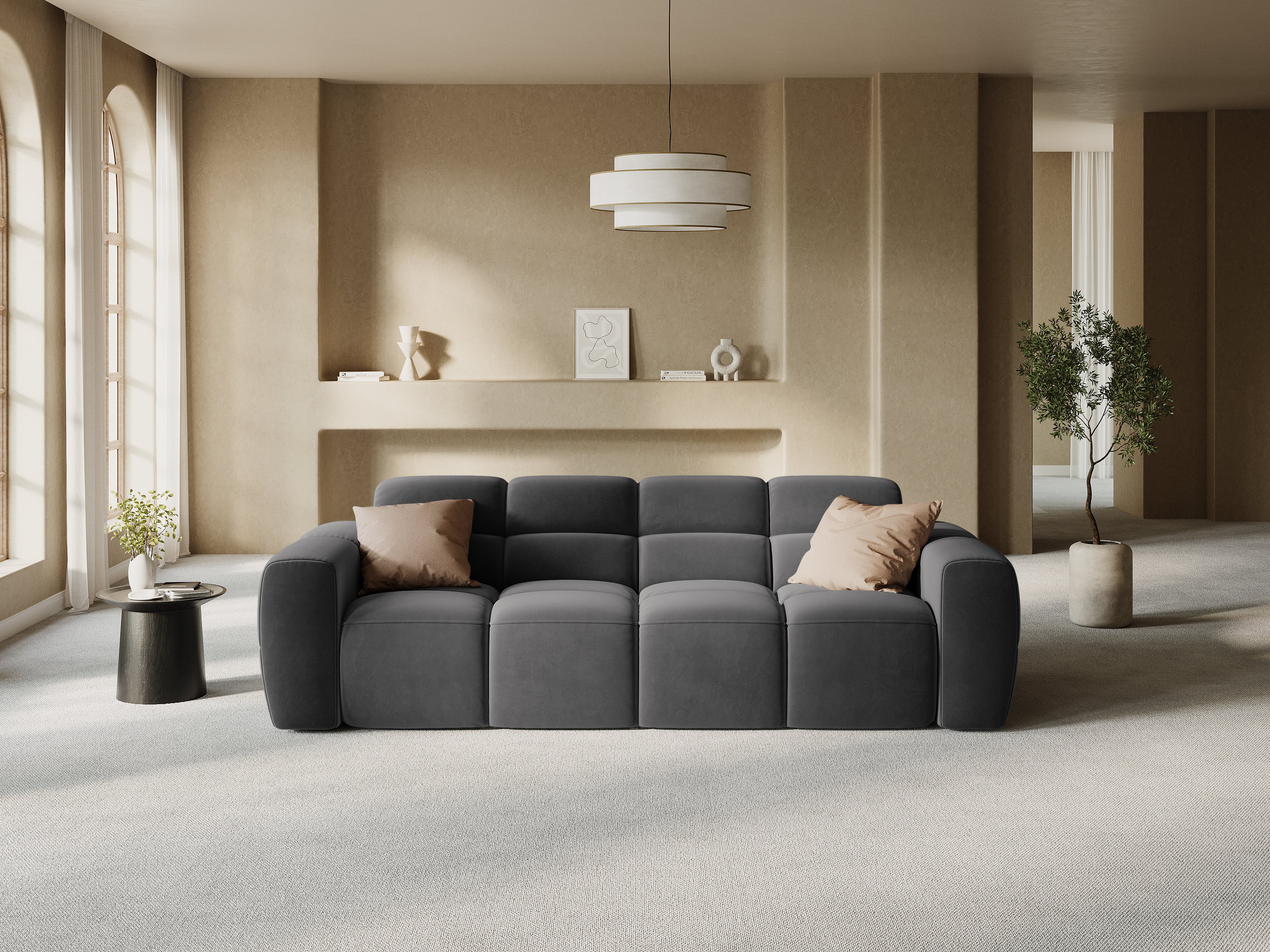 Velvet sofa for 4 people LISA dark gray