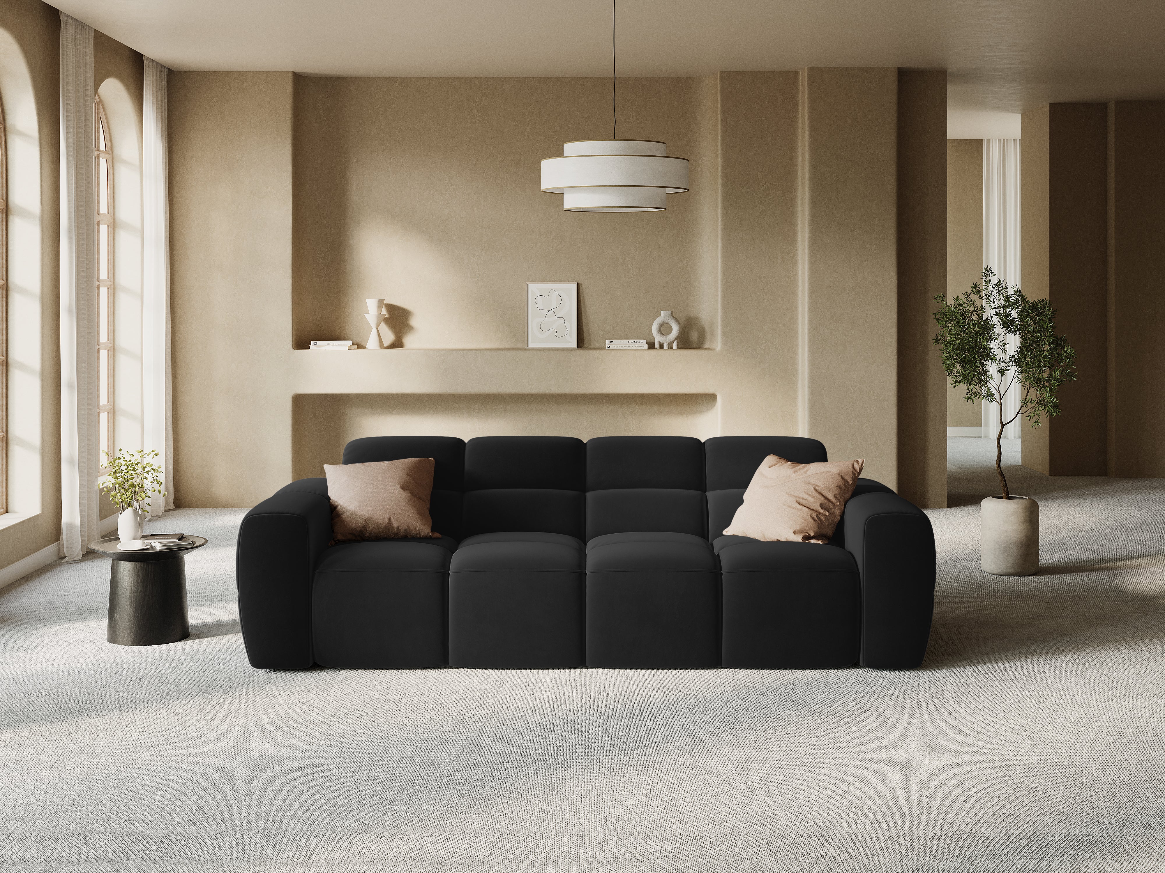 Velvet sofa for 4 people LISA black