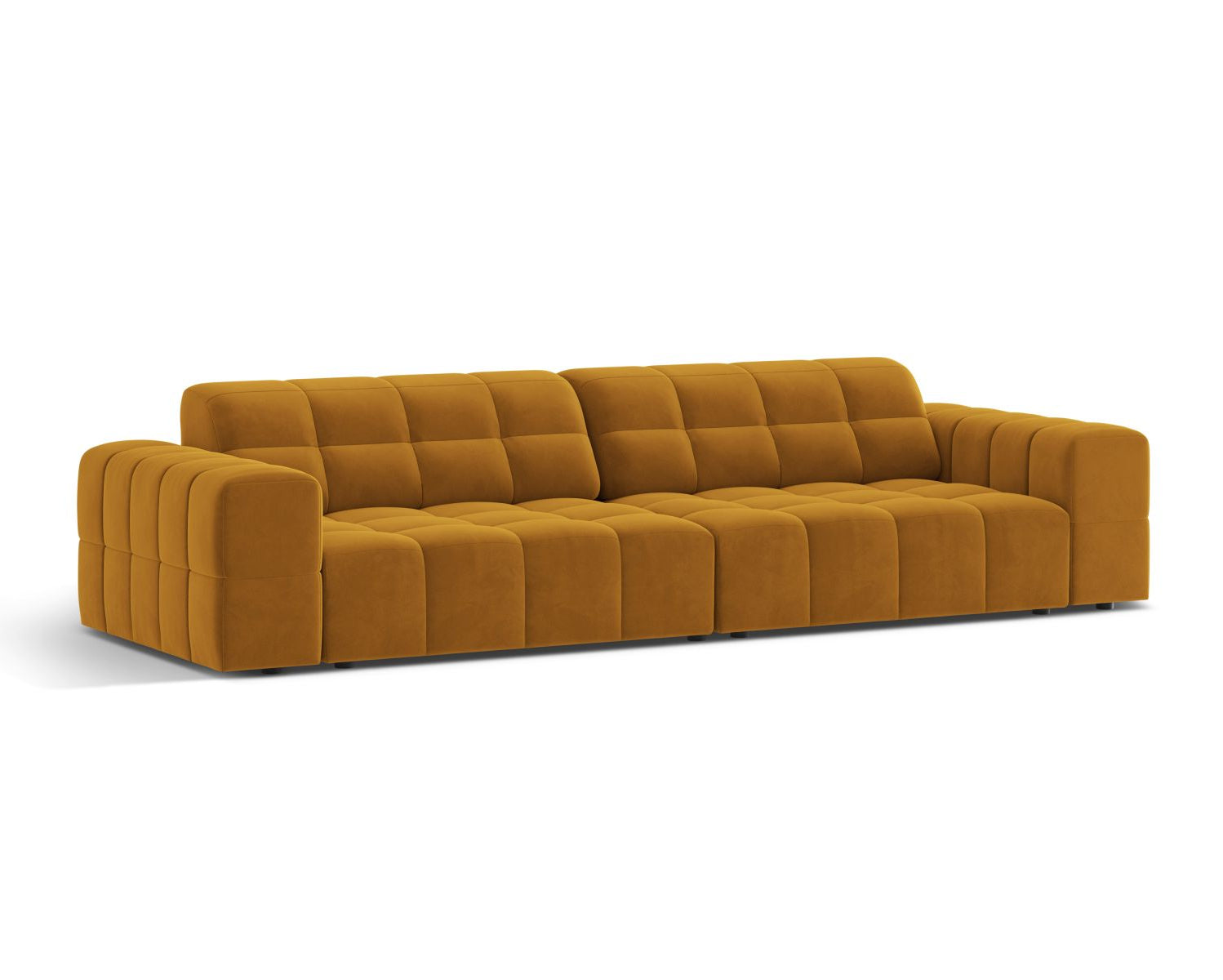 Sofa aksamitna 4-osobowa JENNIFER żółty Bluvel – ujęcie boczne