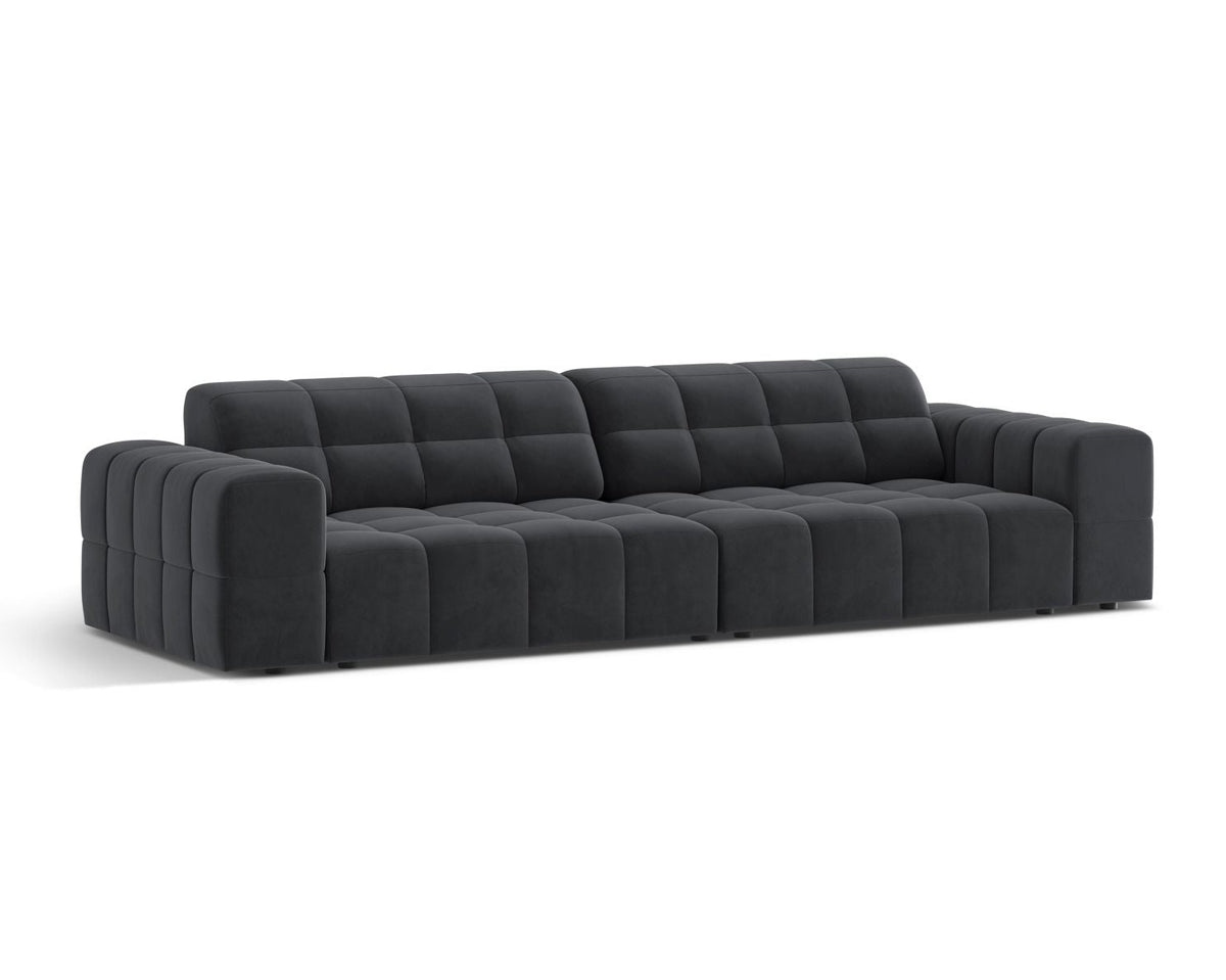 Sofa aksamitna 4-osobowa JENNIFER szary Bluvel – ujęcie boczne