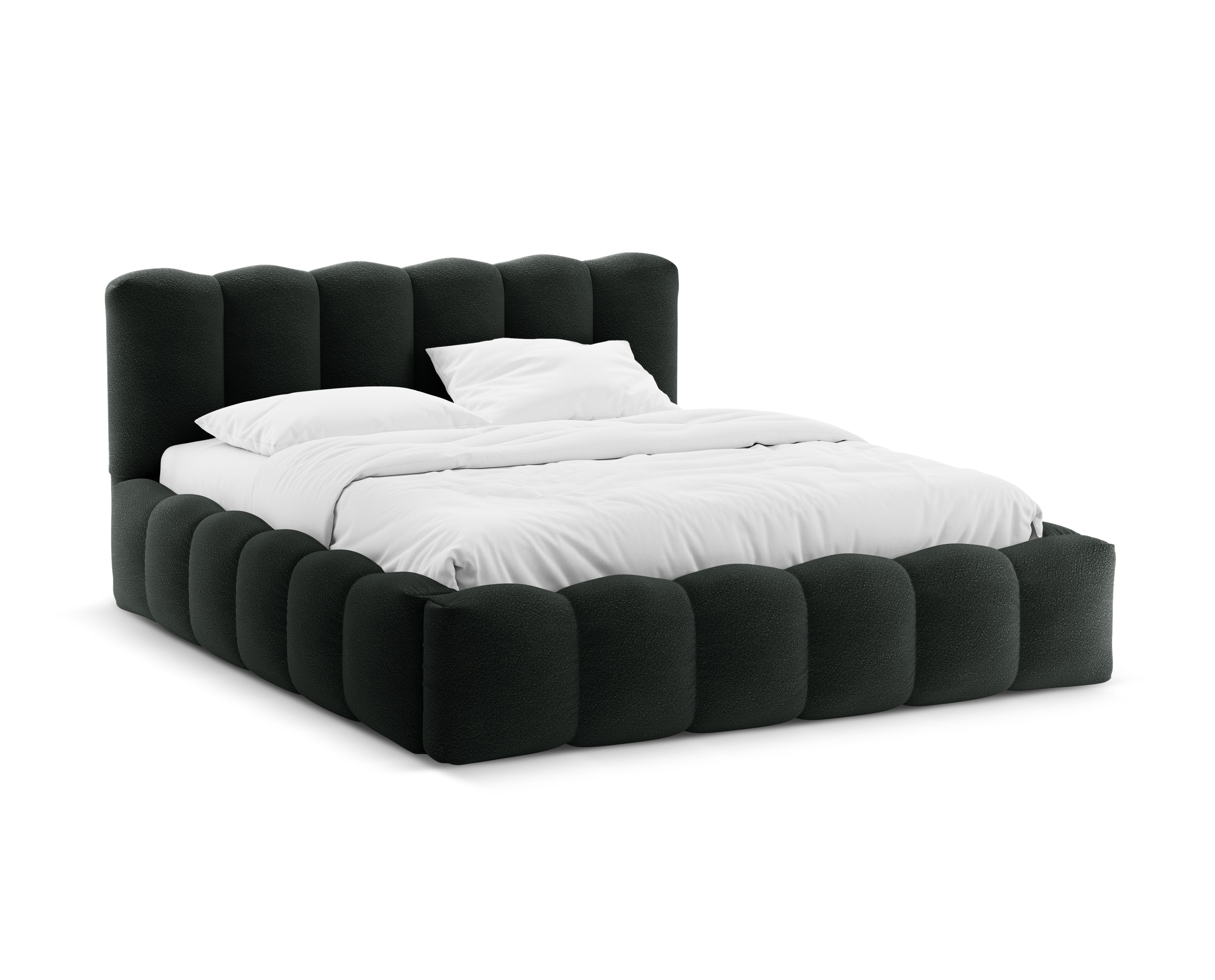 Bett mit Bettkasten LUPINE schwarzes Boucle