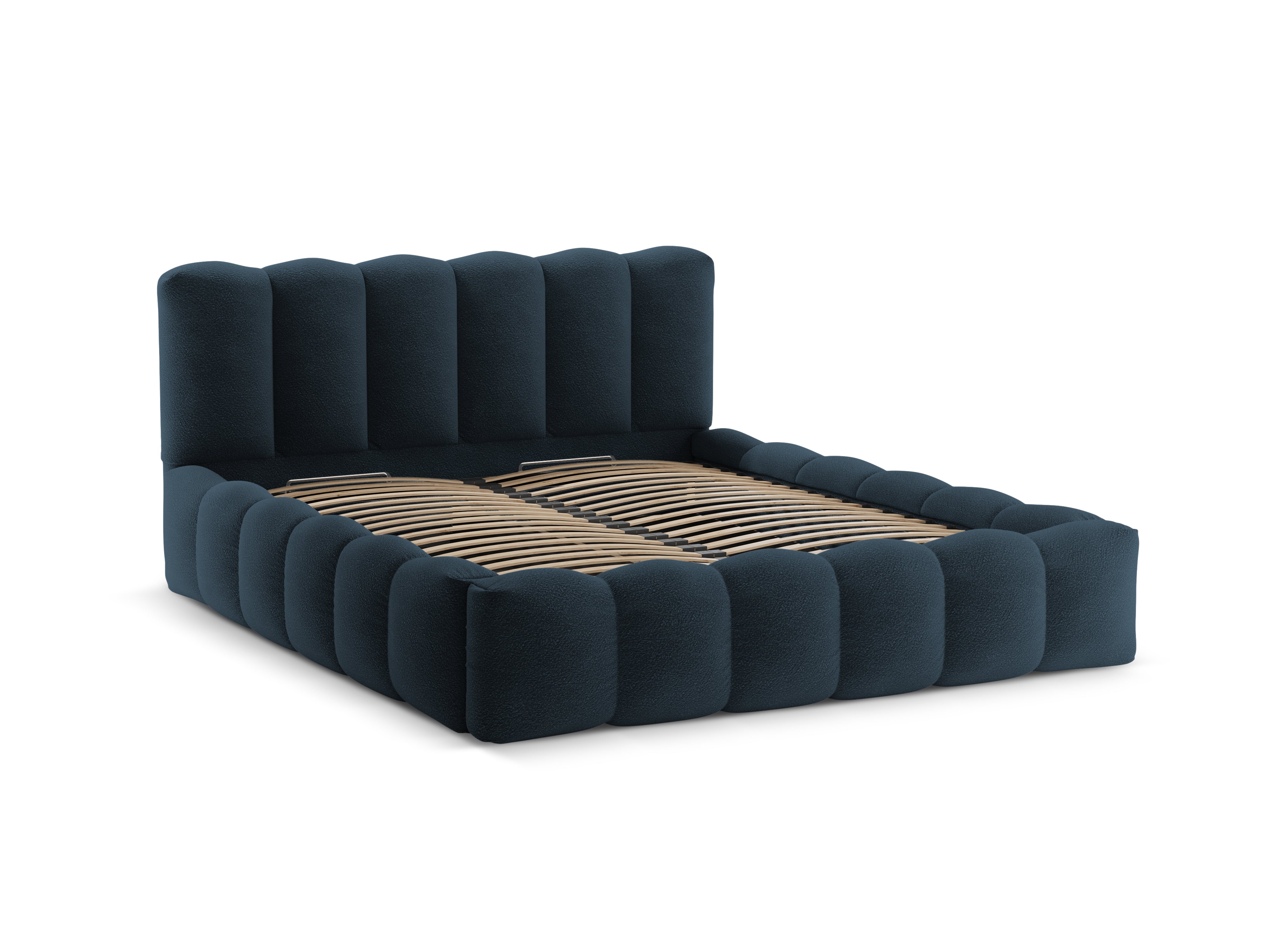 Bett mit Bettkasten LUPINE dunkelblau Boucle