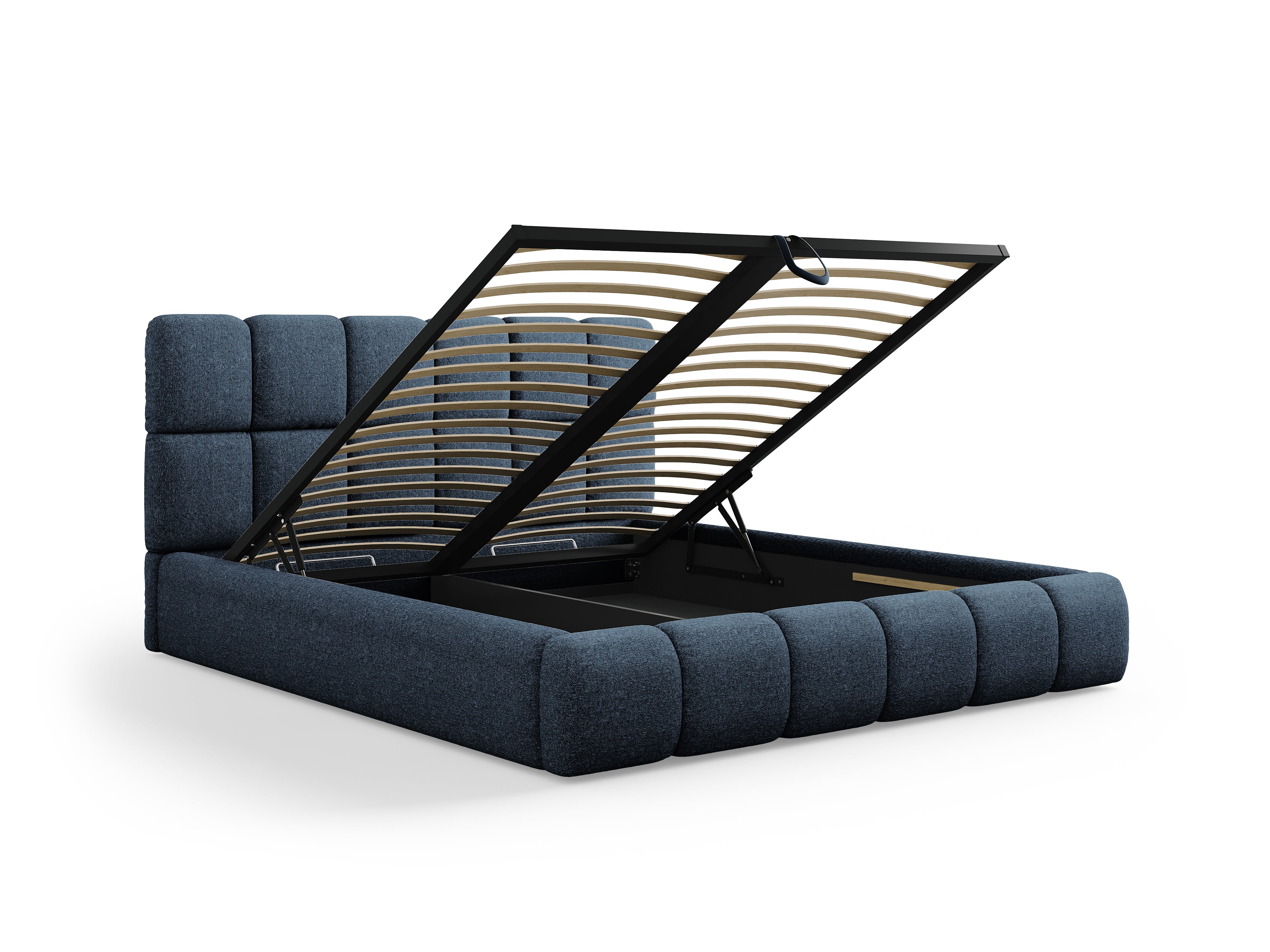 BELLIS Bett mit Bettkasten in samtigem, blauen Chenille