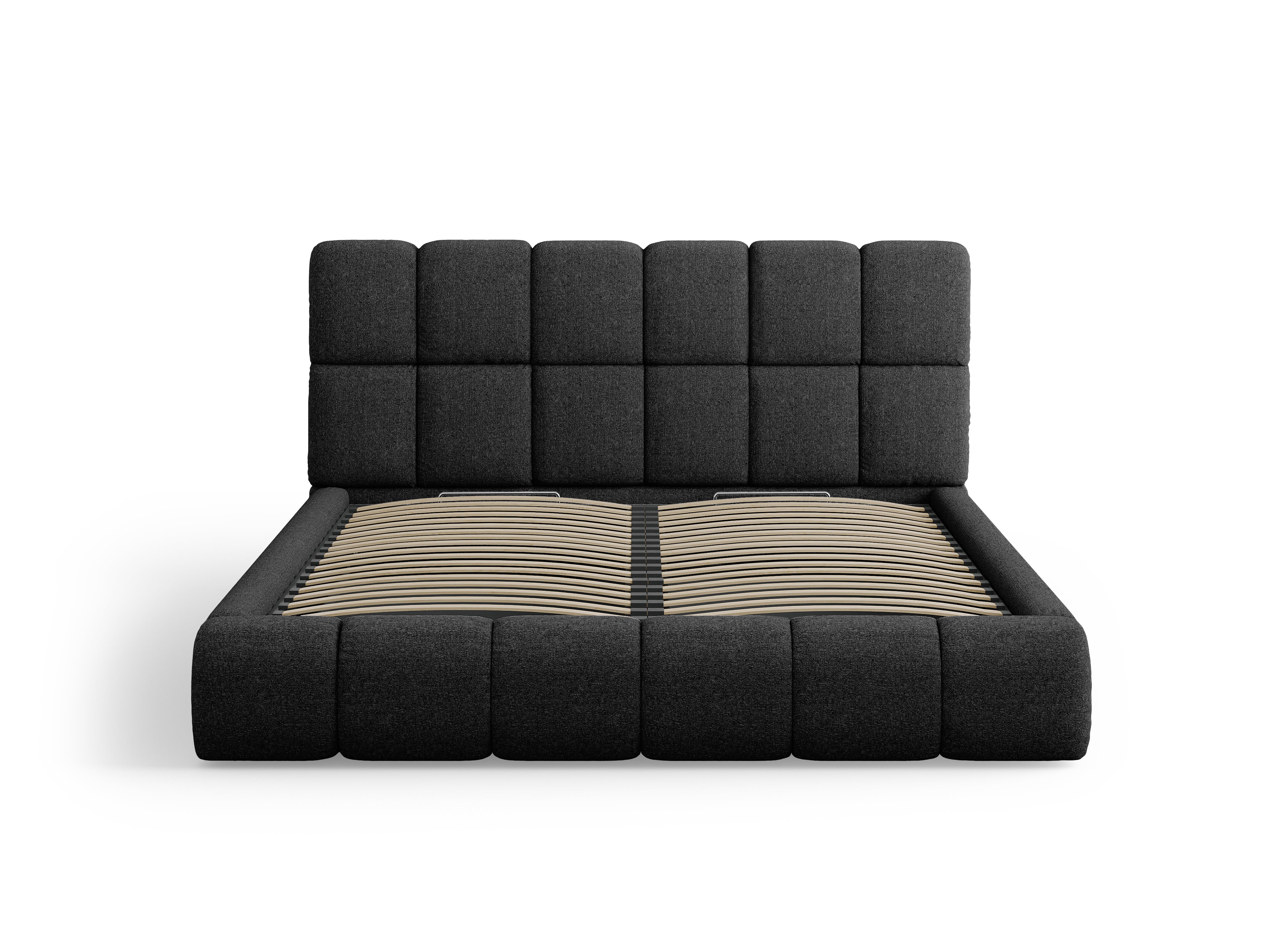 Bett mit Bettkasten BELLIS in schwarzem, seidig schimmerndem Chenille