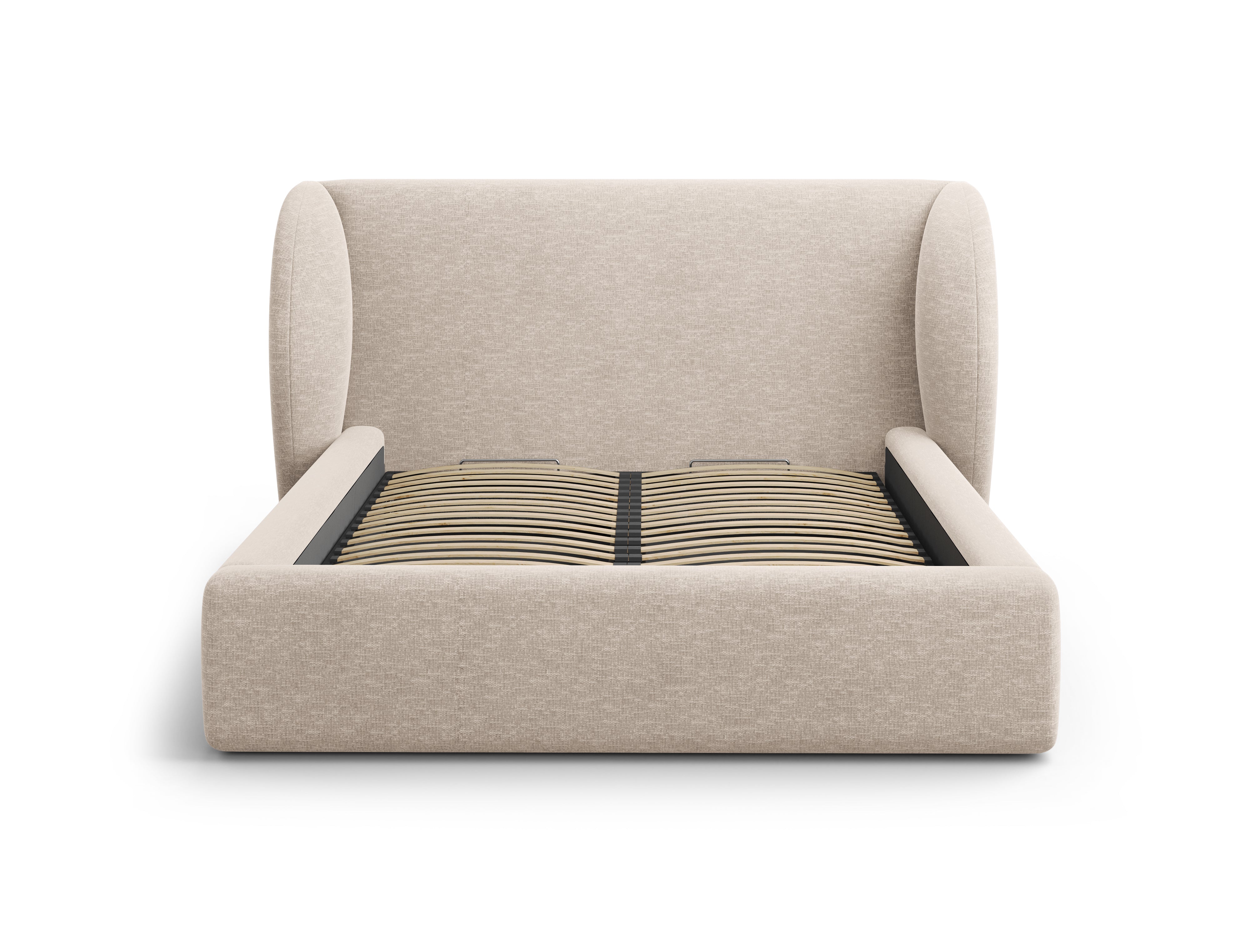 Łóżko w tkaninie szenilowej z pojemnikiem na pościel MILEY beżowy Micadoni Eye on Design