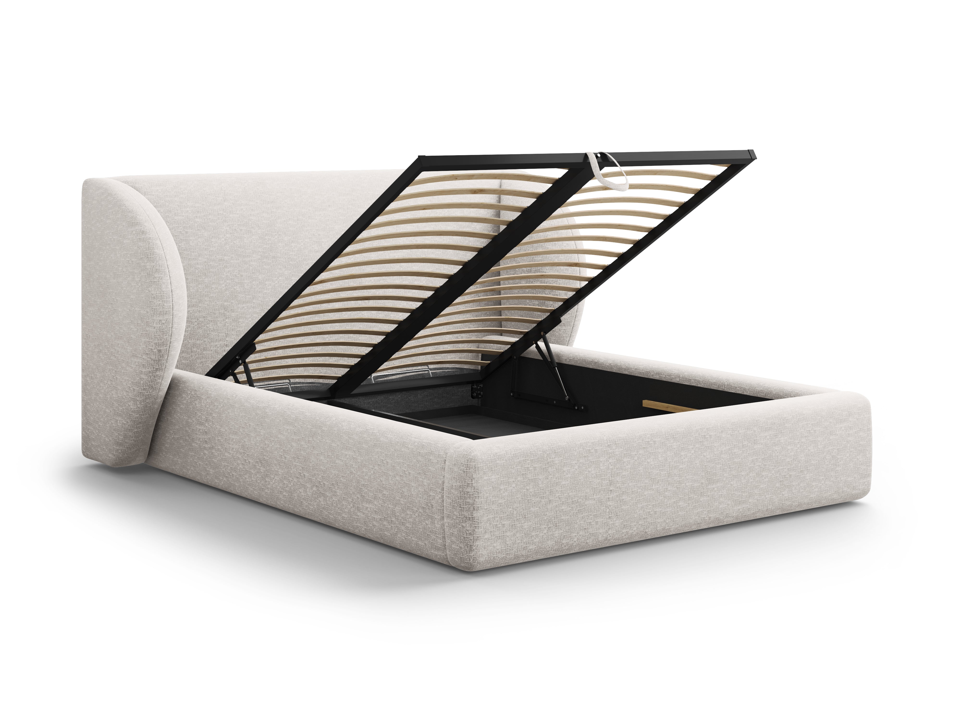 Łóżko w tkaninie szenilowej z pojemnikiem na pościel MILEY jasnoszary Micadoni Eye on Design