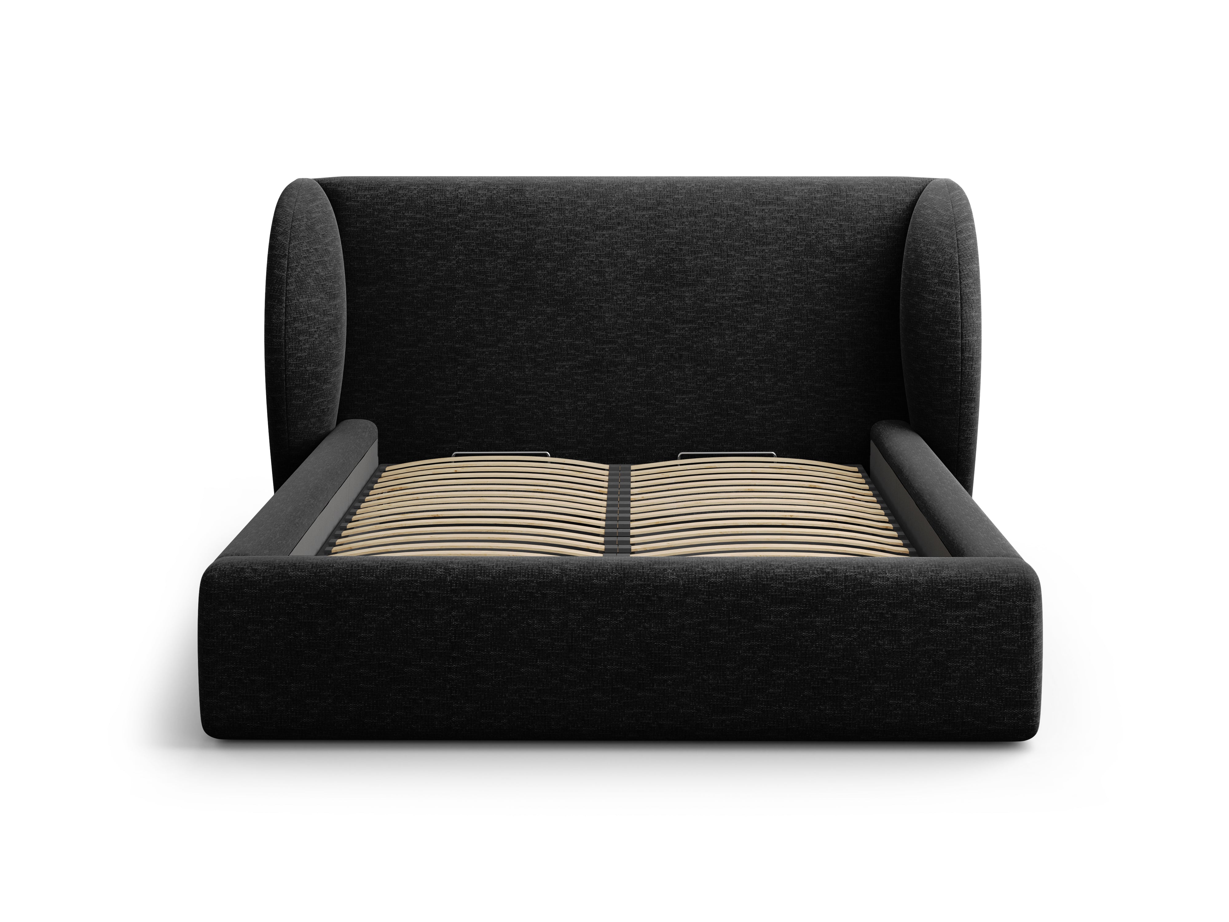 Łóżko w tkaninie szenilowej z pojemnikiem na pościel MILEY czarny Micadoni Eye on Design