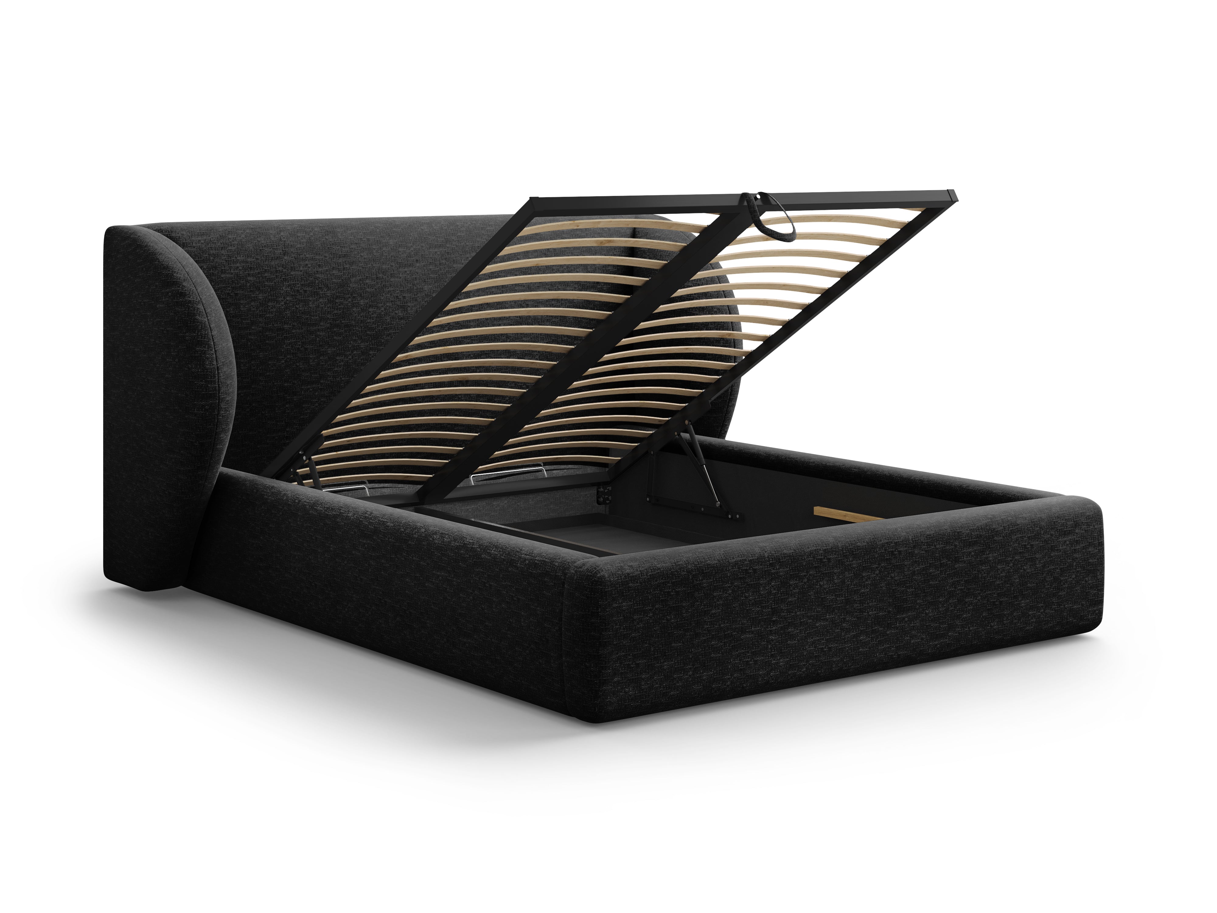Łóżko w tkaninie szenilowej z pojemnikiem na pościel MILEY czarny Micadoni Eye on Design