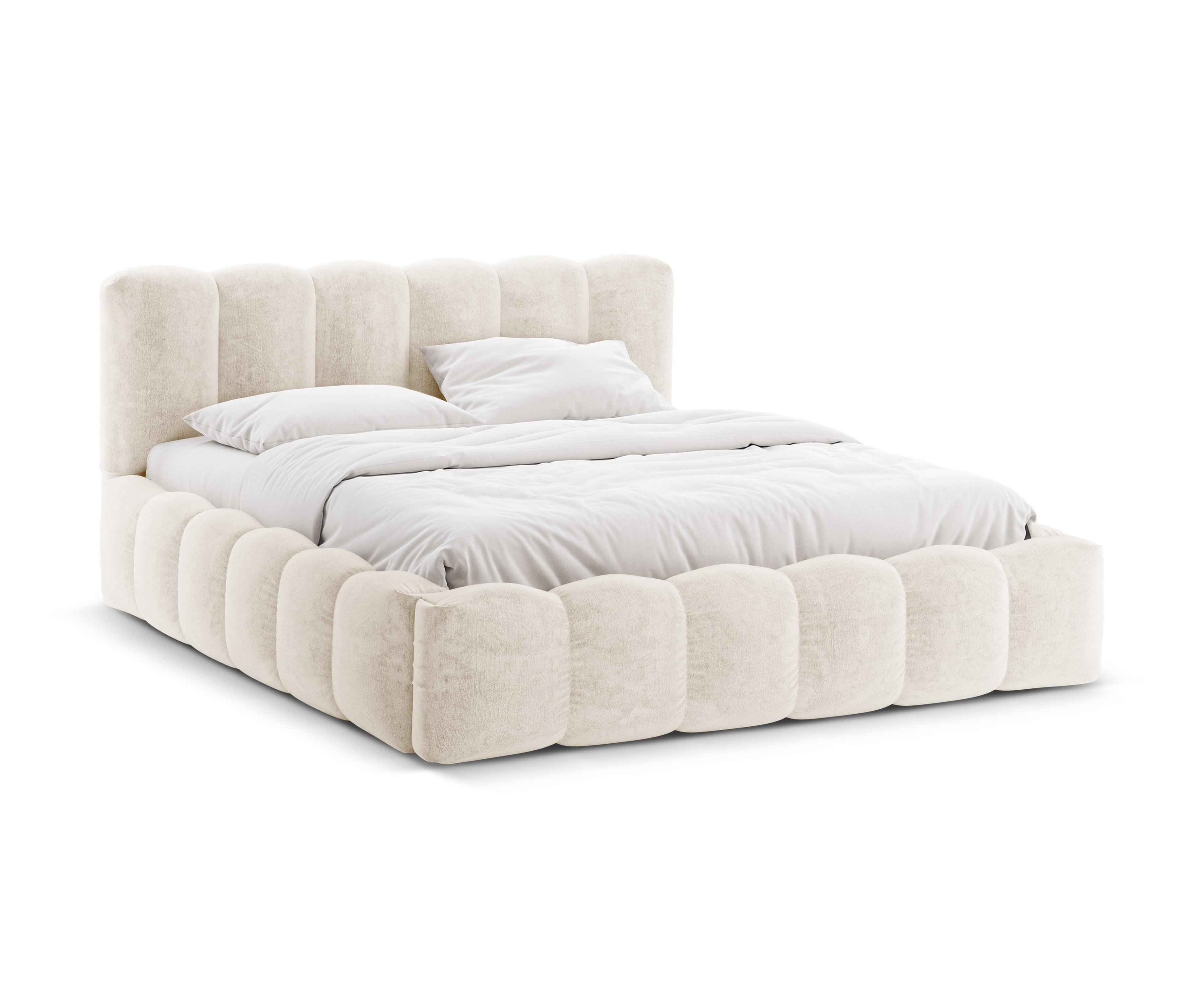 Bett mit Bettkasten LUPINE hellbeige Chenille
