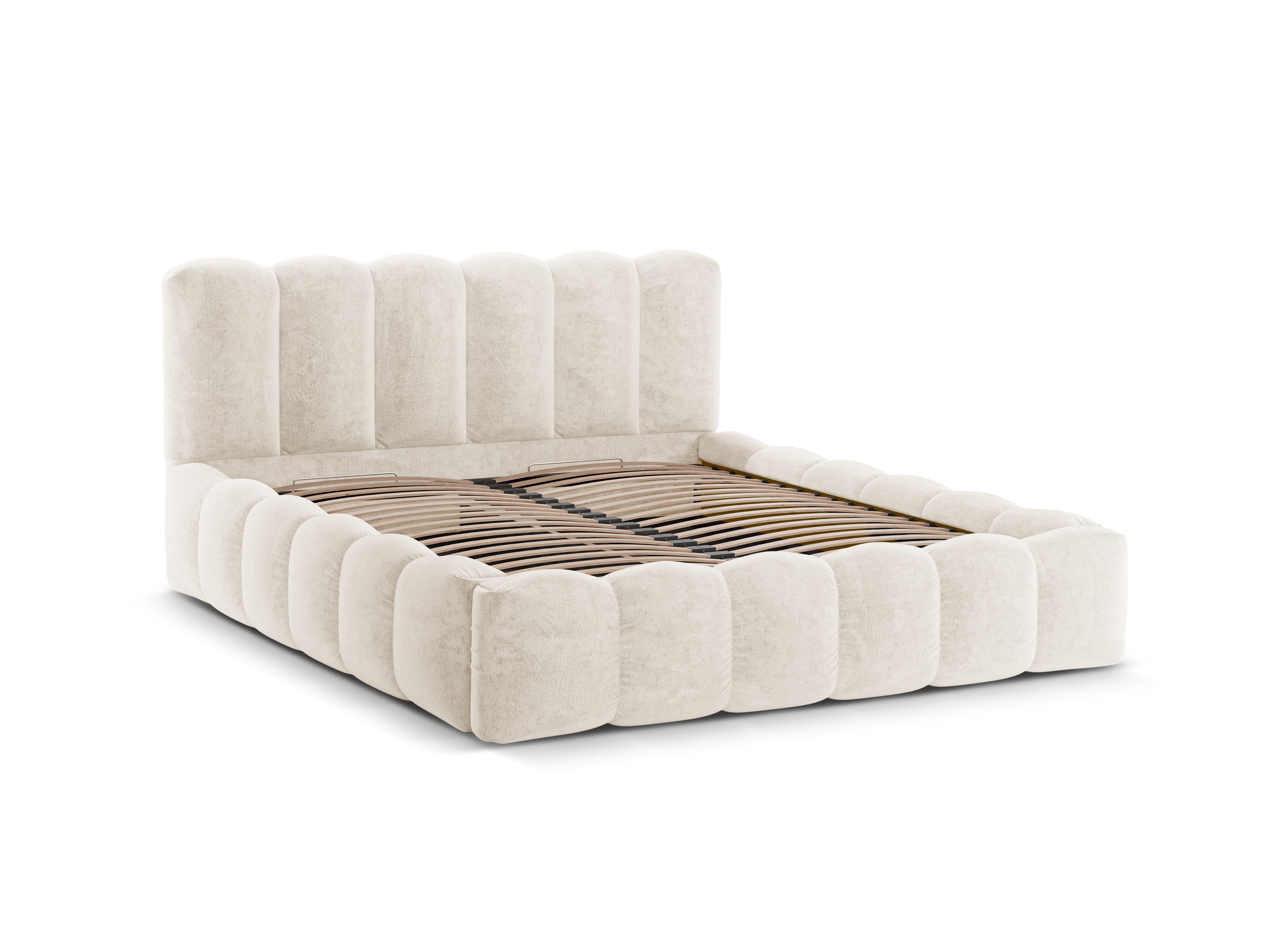Bett mit Bettkasten LUPINE hellbeige Chenille