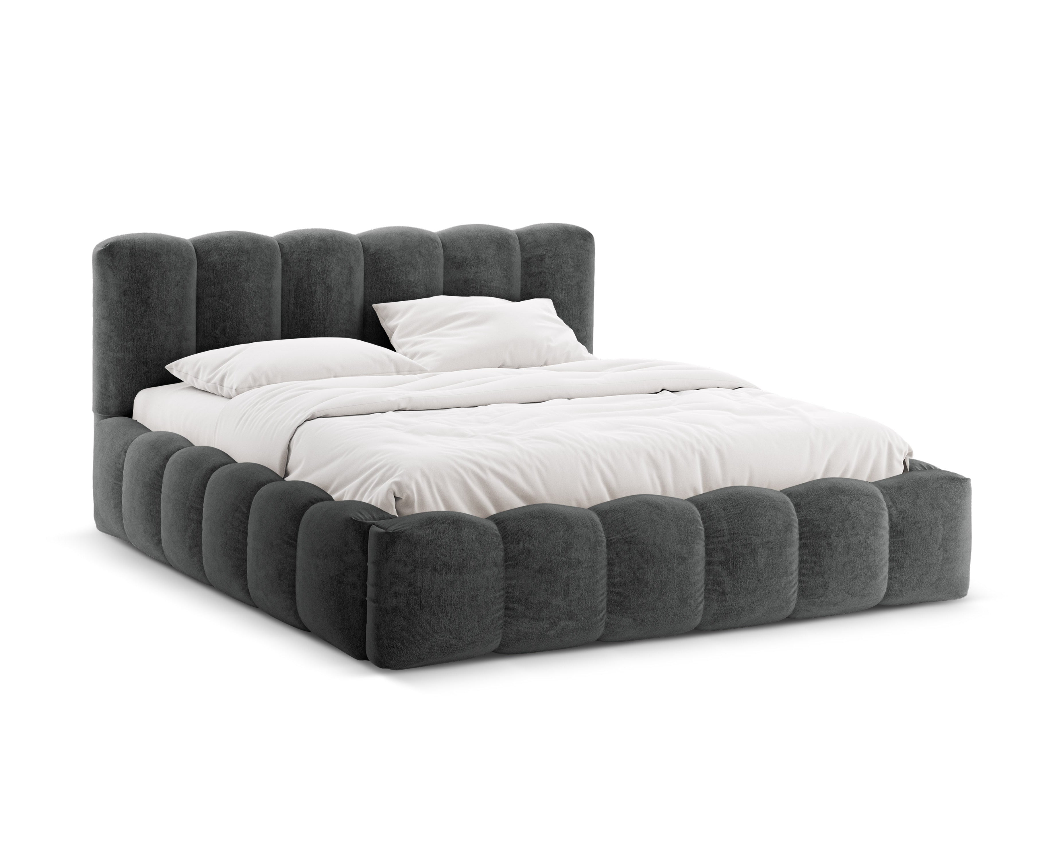 Bett mit Bettkasten LUPINE dunkelgrau Chenille