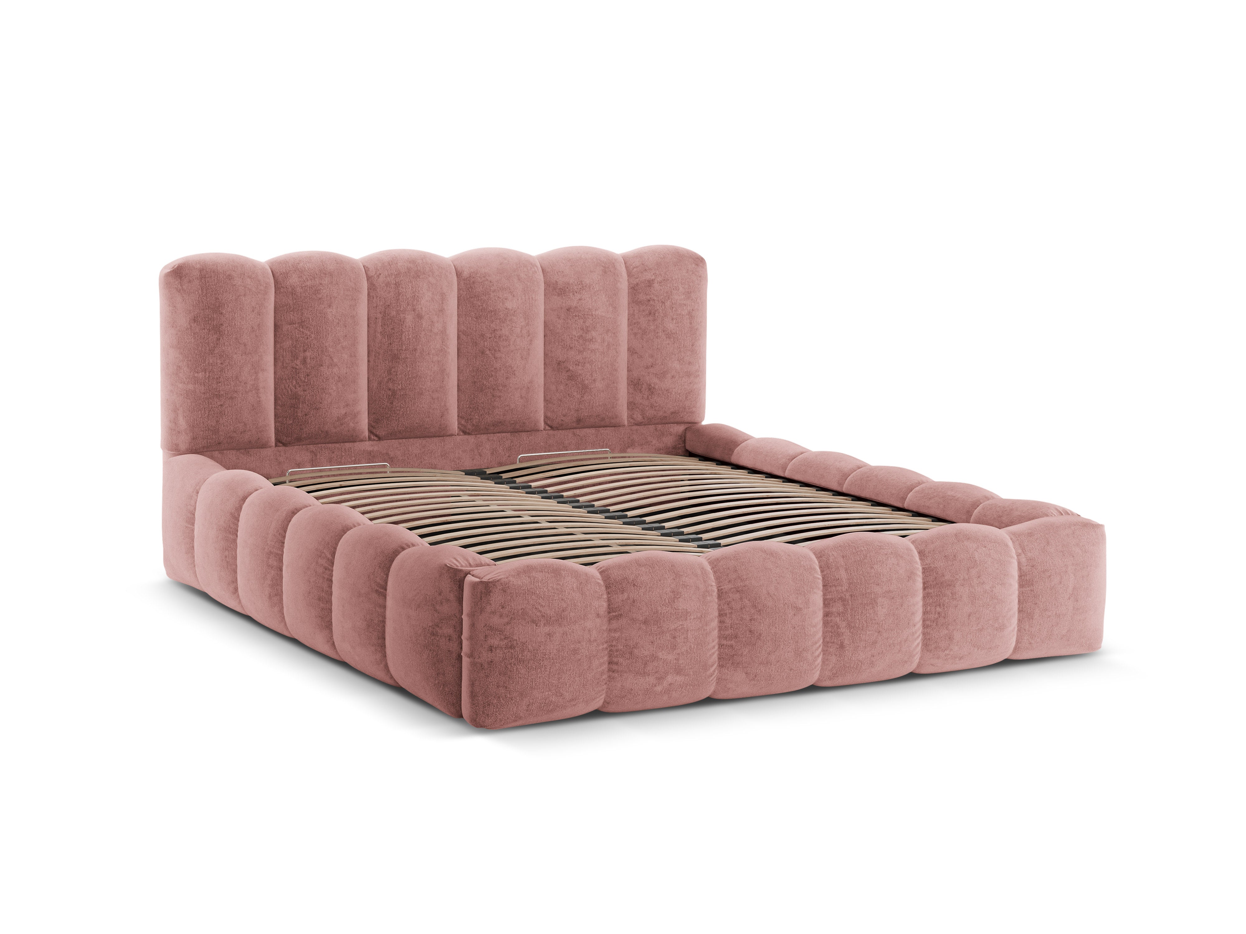 Bett mit Bettkasten LUPINE rosa Chenille