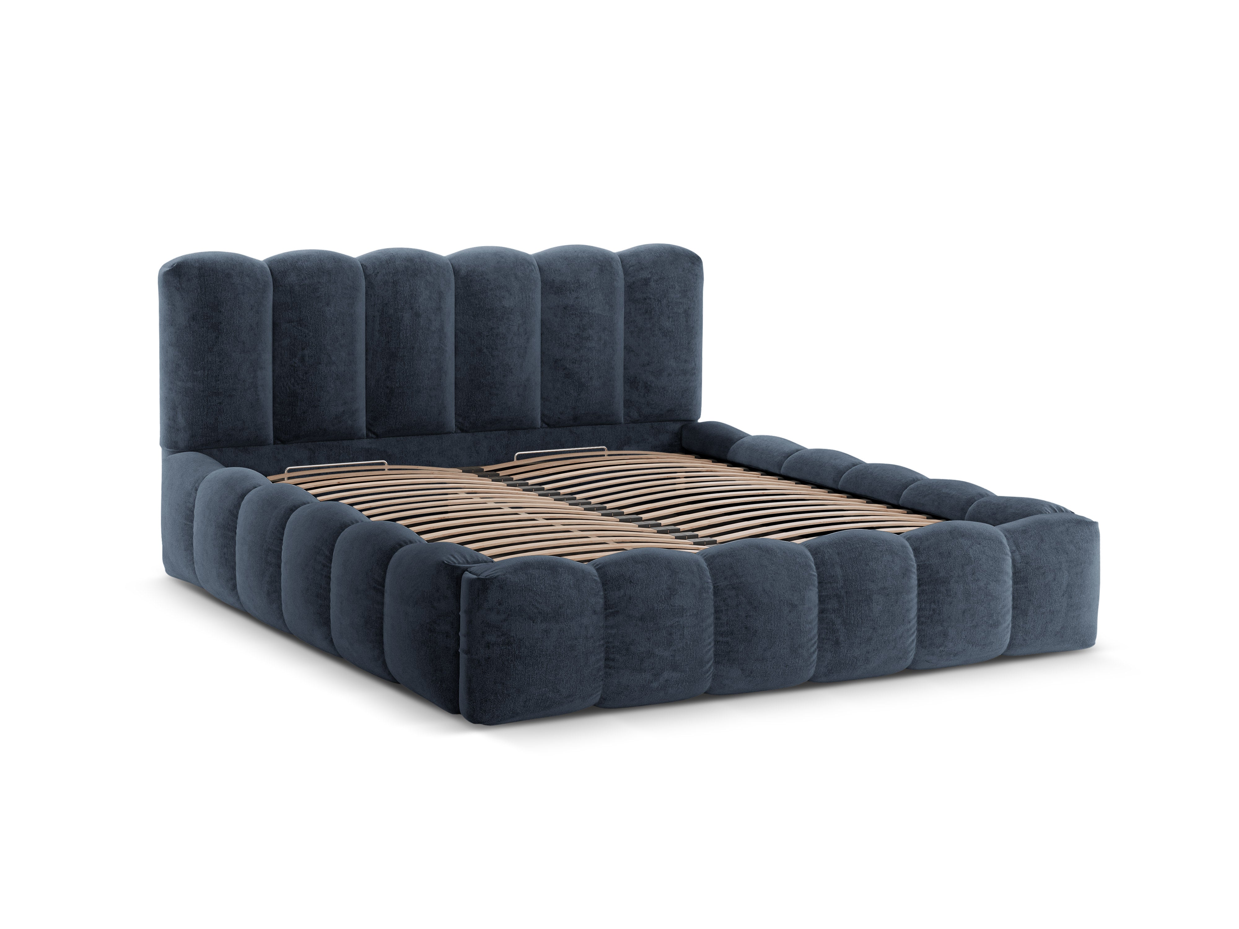 Bett mit Bettkasten LUPINE dunkelblauer Chenille
