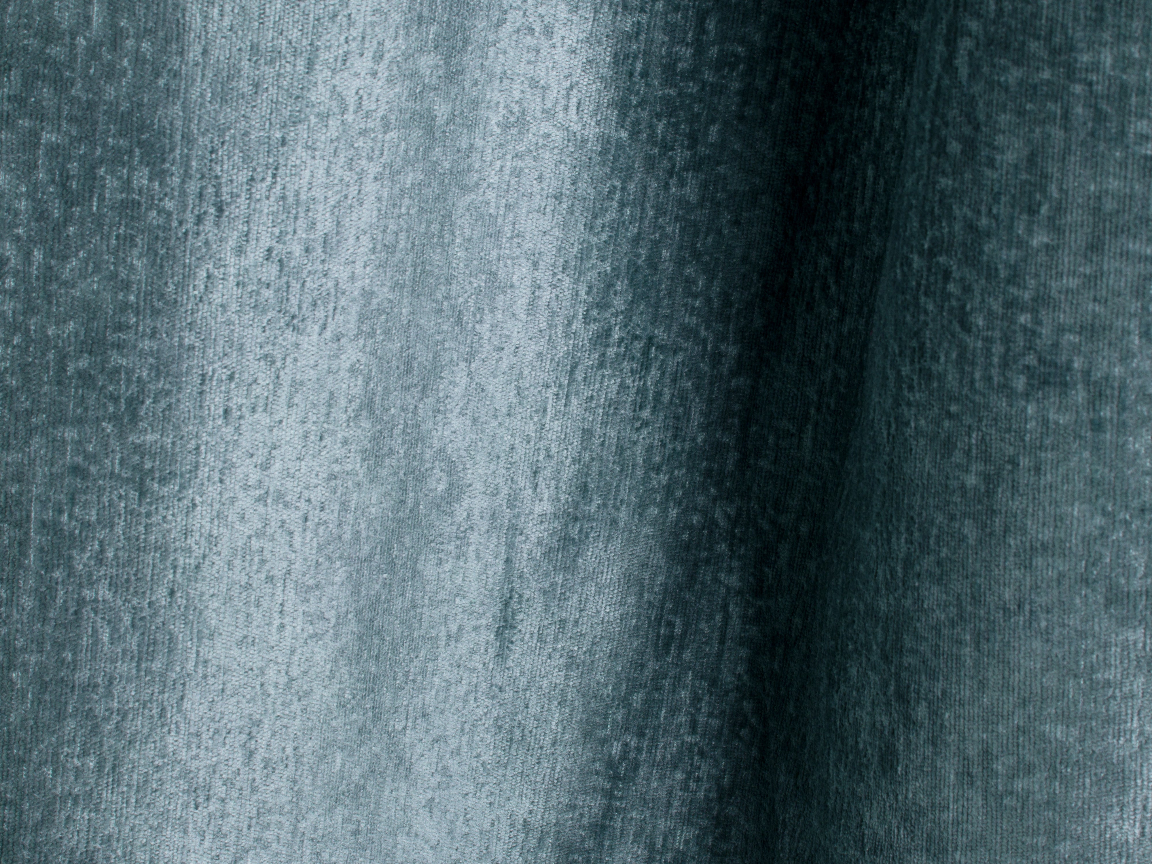 Bett mit Bettkasten LUPINE in jeansblauem schimmerndem Chenille