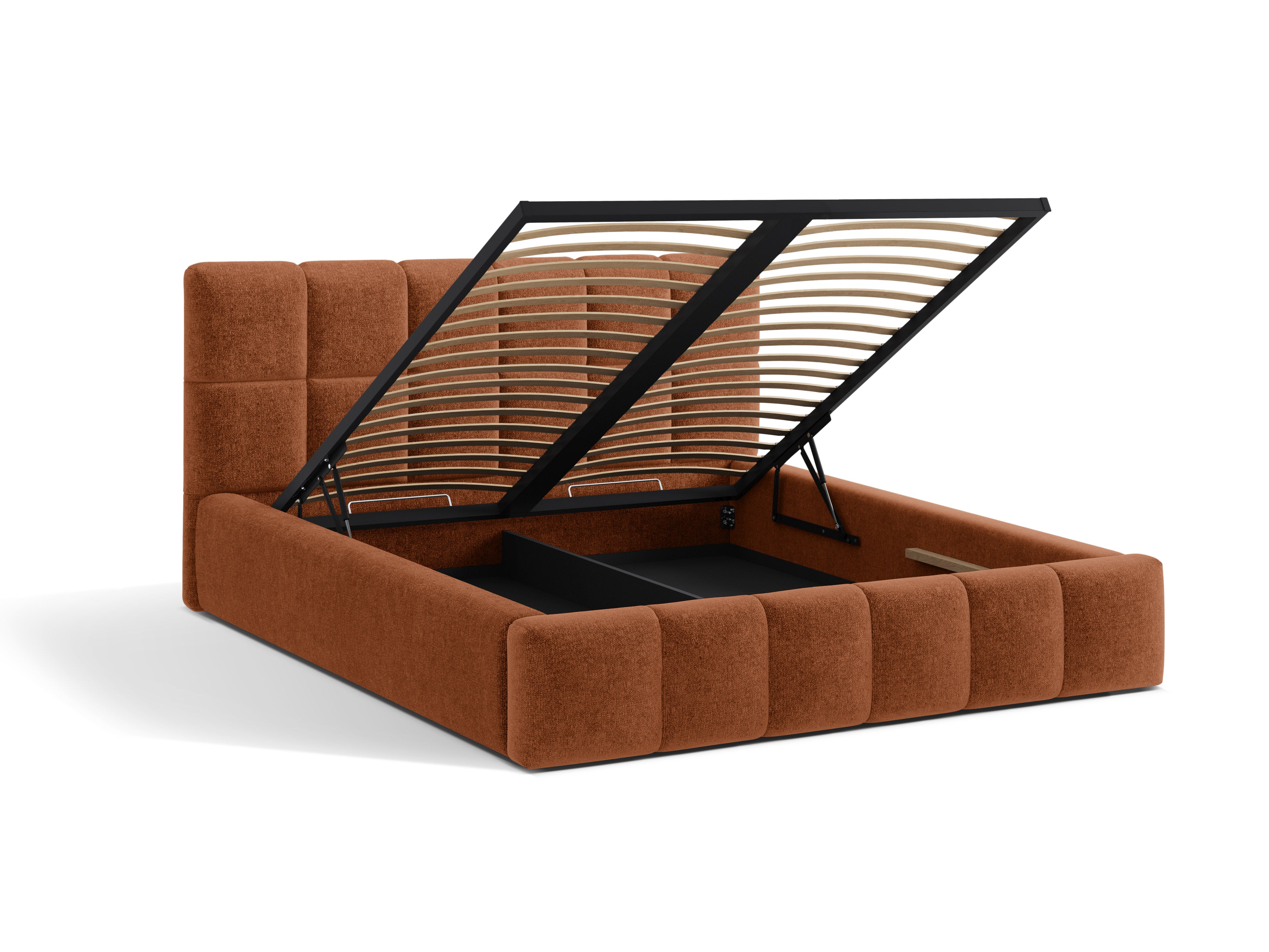 BELLIS Bett mit Bettkasten, ziegelroter Chenille