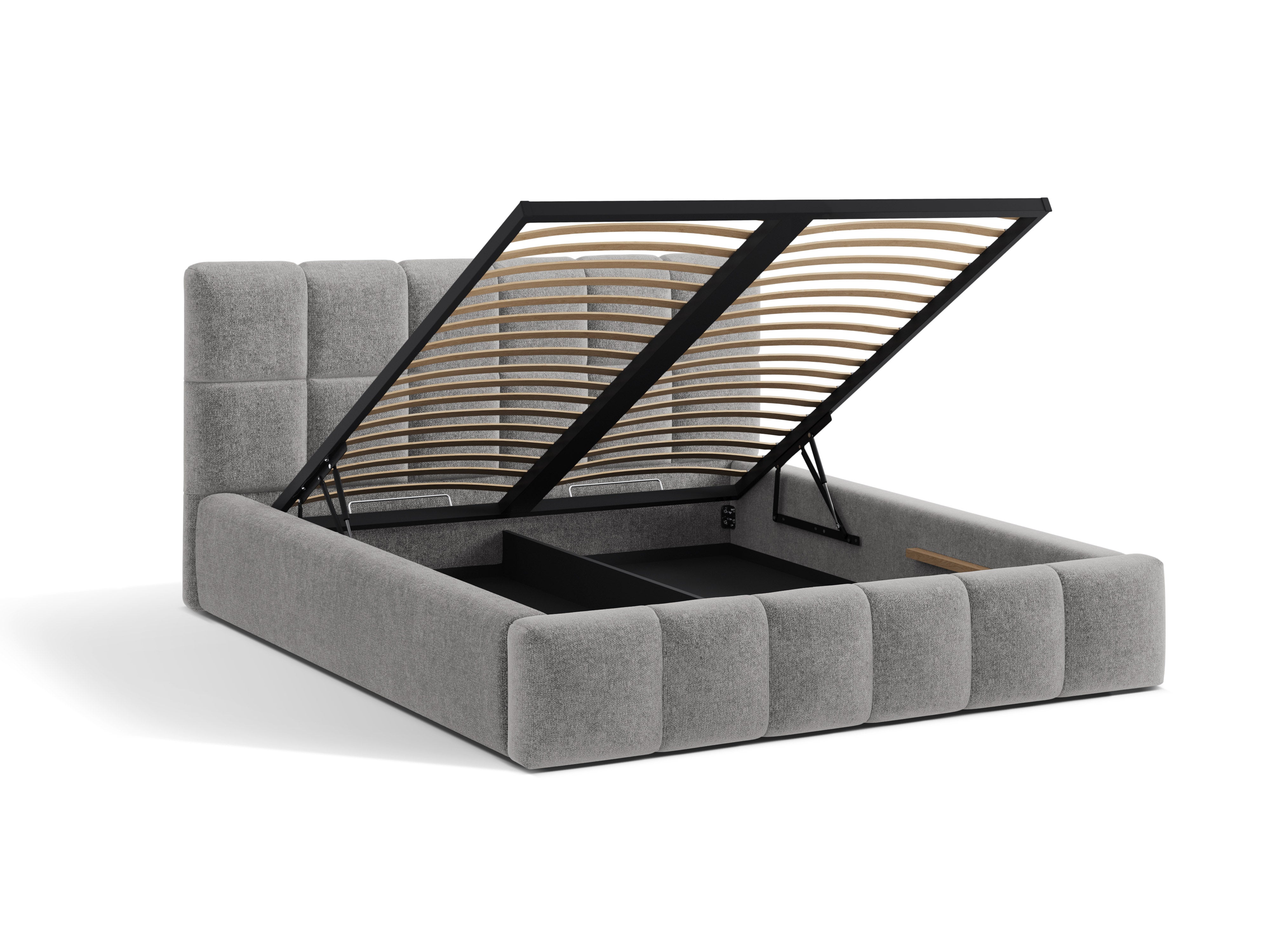 BELLIS Bett mit Bettkasten in grauem Chenille