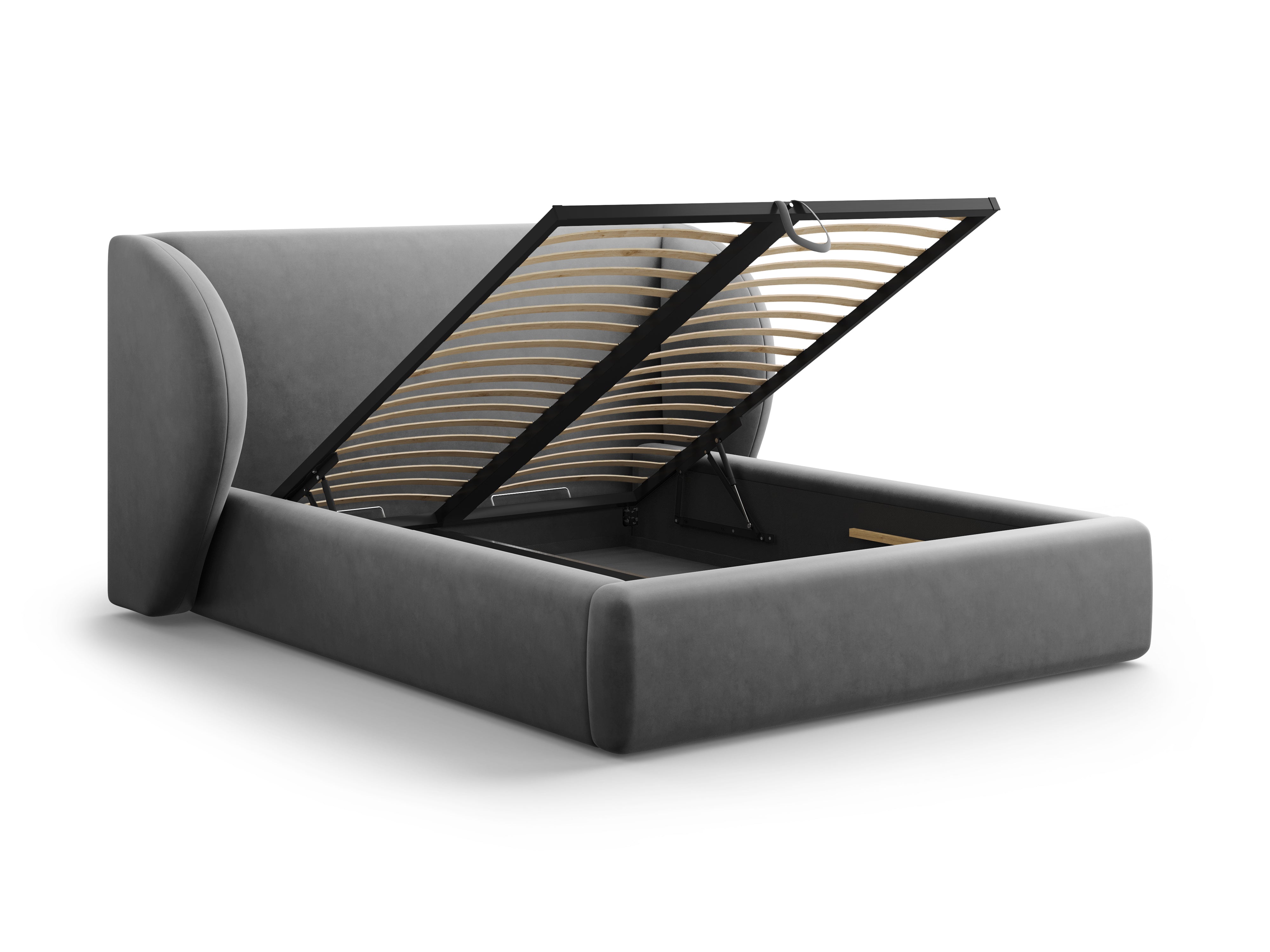 Łóżko aksamitne z pojemnikiem na pościel MILEY ciemnoszary Micadoni Eye on Design