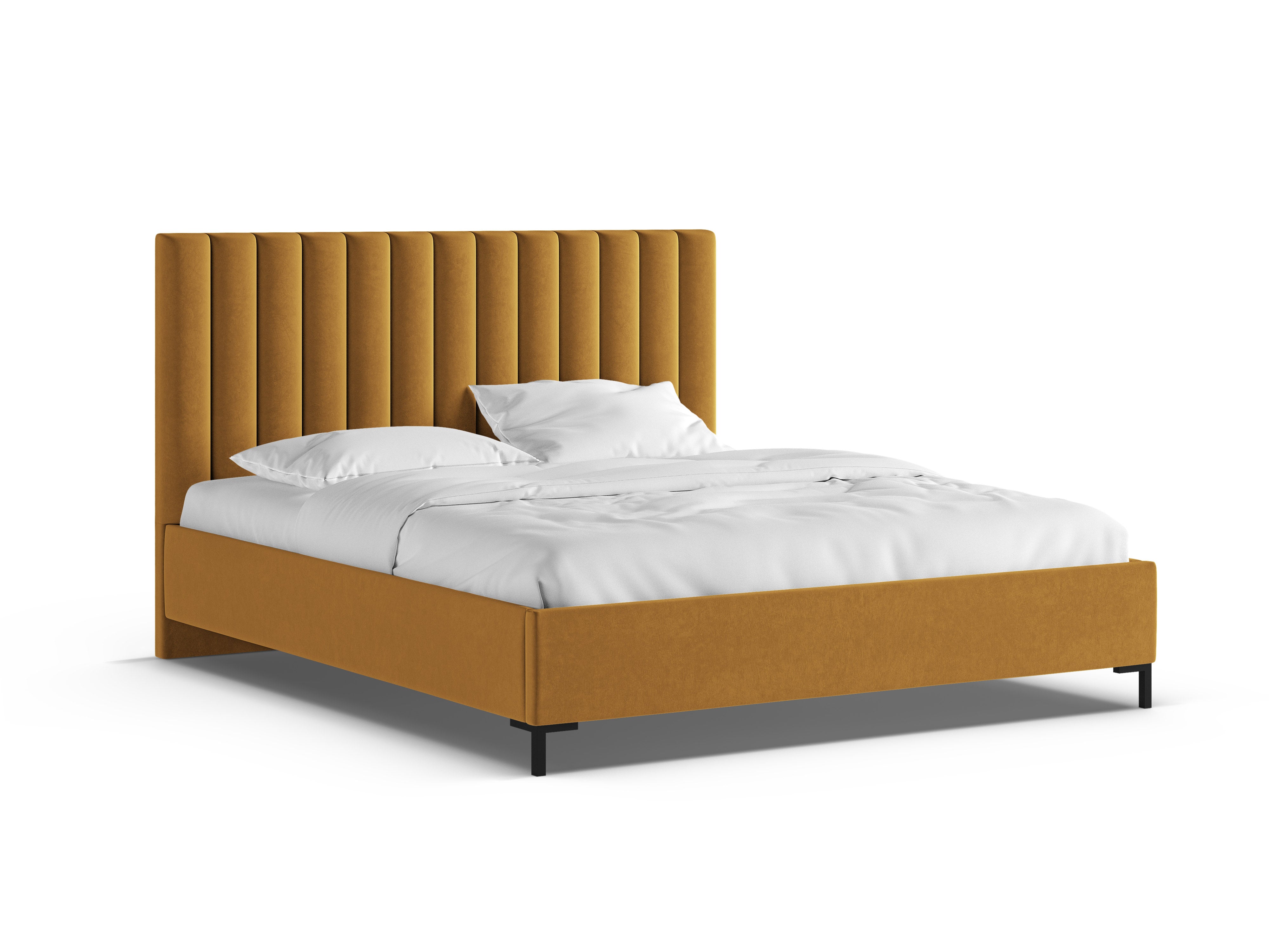 Samt-Bett mit Bettkasten ALLISON in Senfgelb
