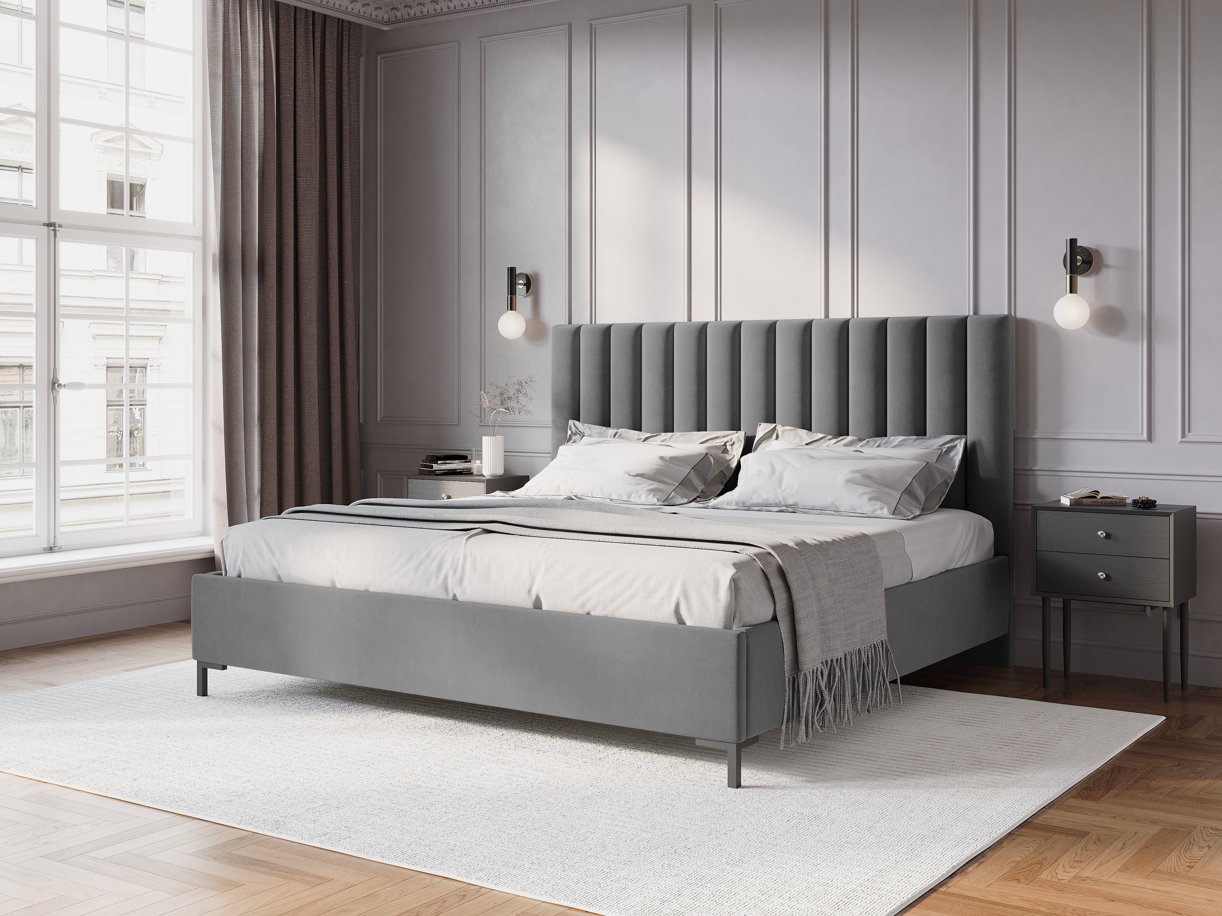 Samt-Bett mit Bettkasten ALLISON schwarz