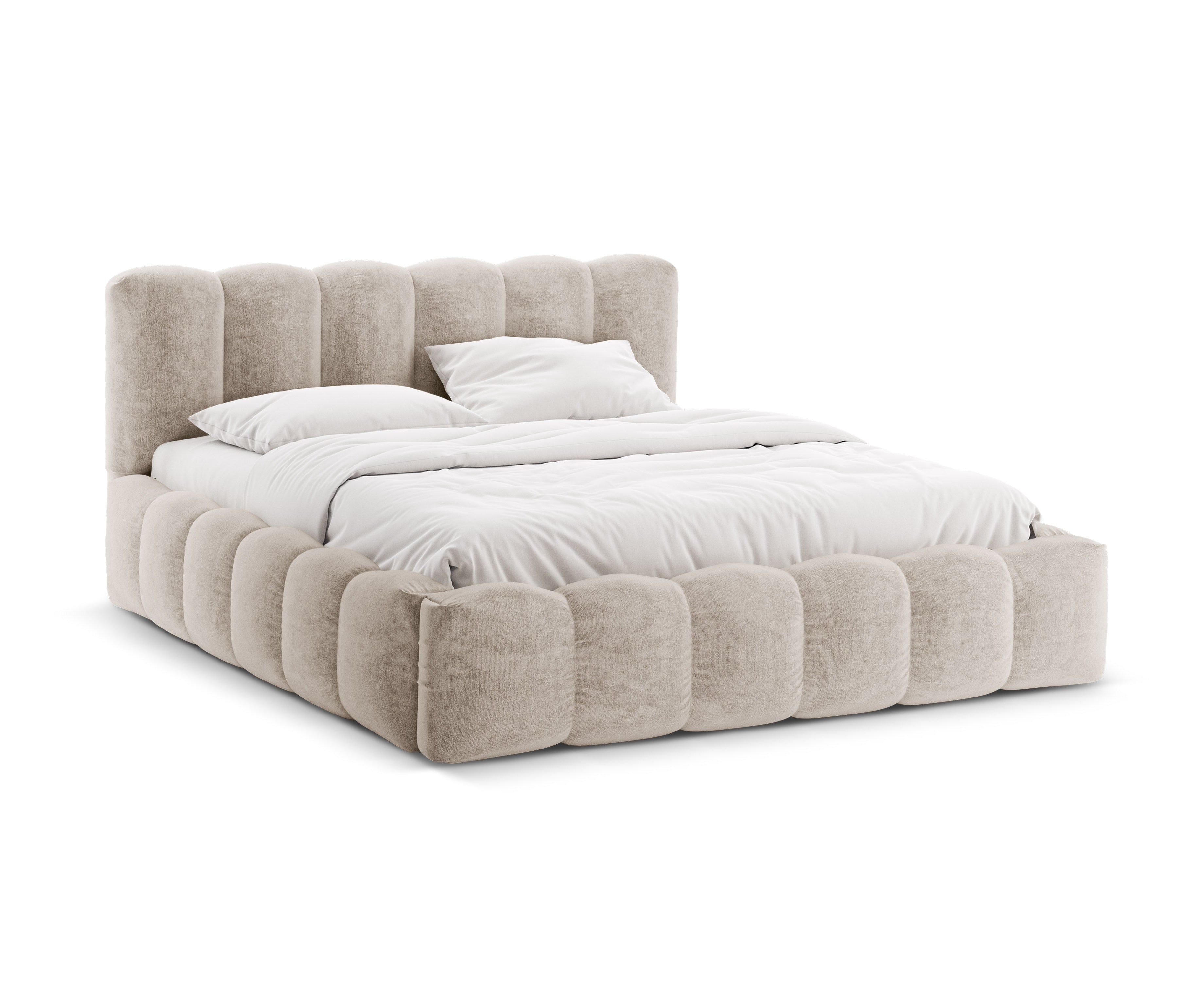 Bett mit Bettkasten LUPINE beige Chenille