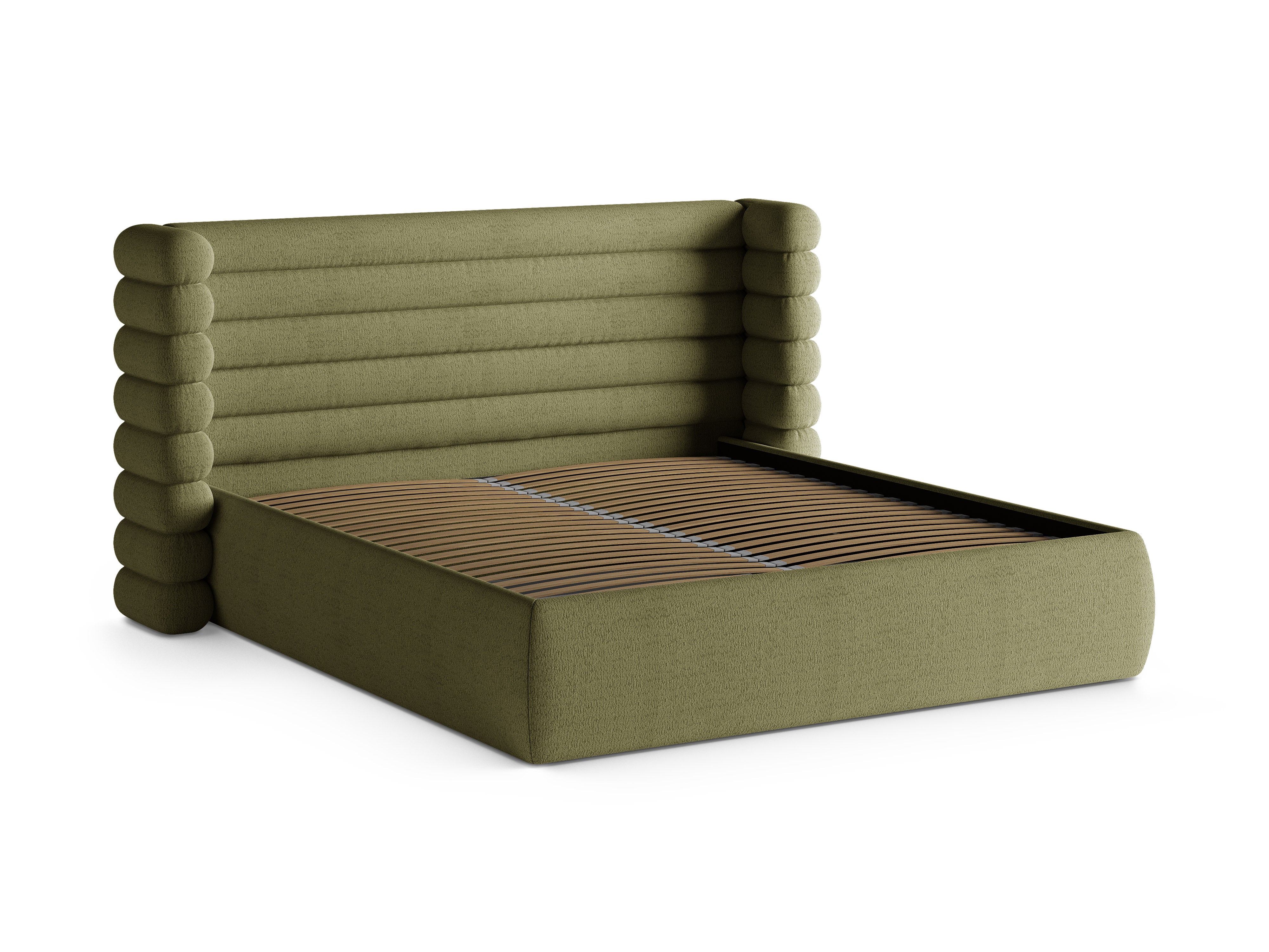 Bett MOUNT olivgrüner Boucle
